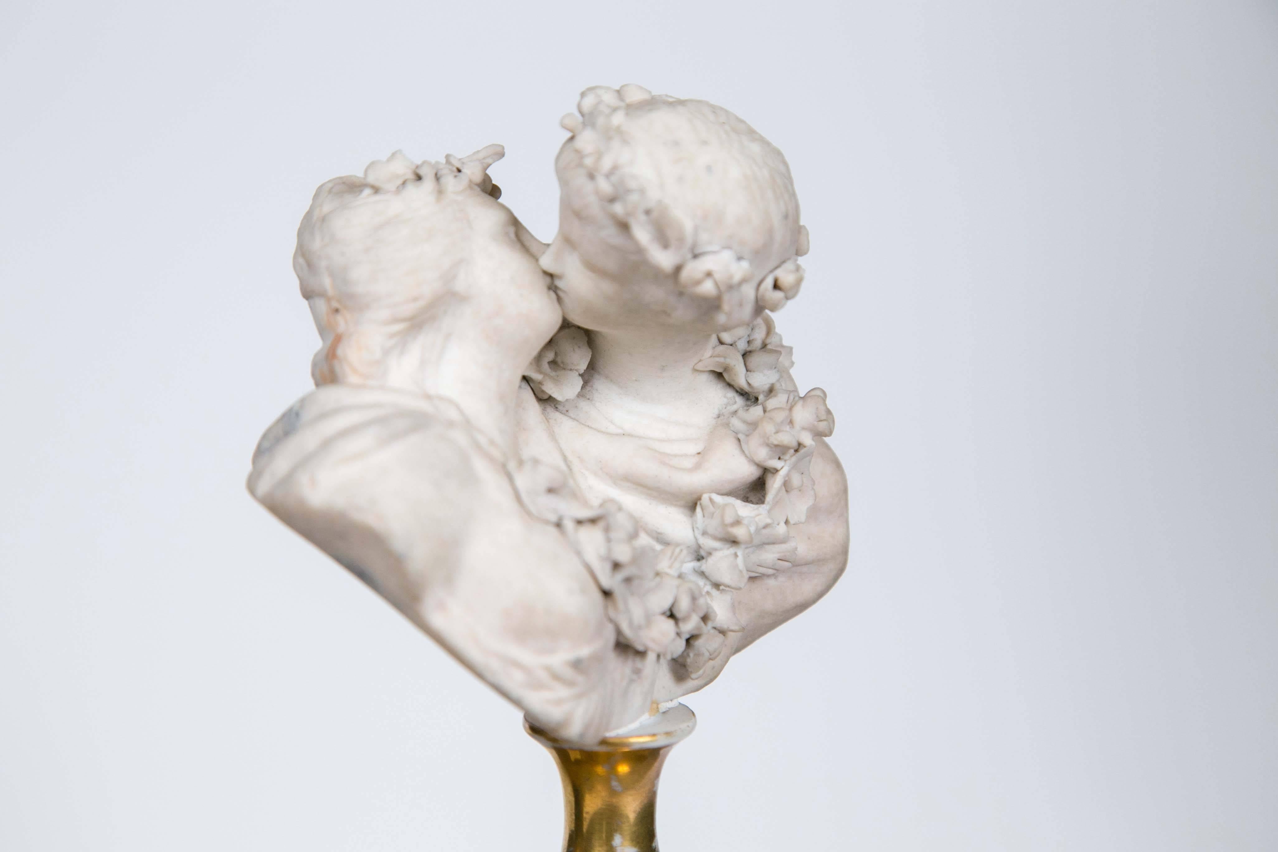 18th Century Pair of French Biscuit  Busts of Le Baiser Donne, after Houdon For Sale