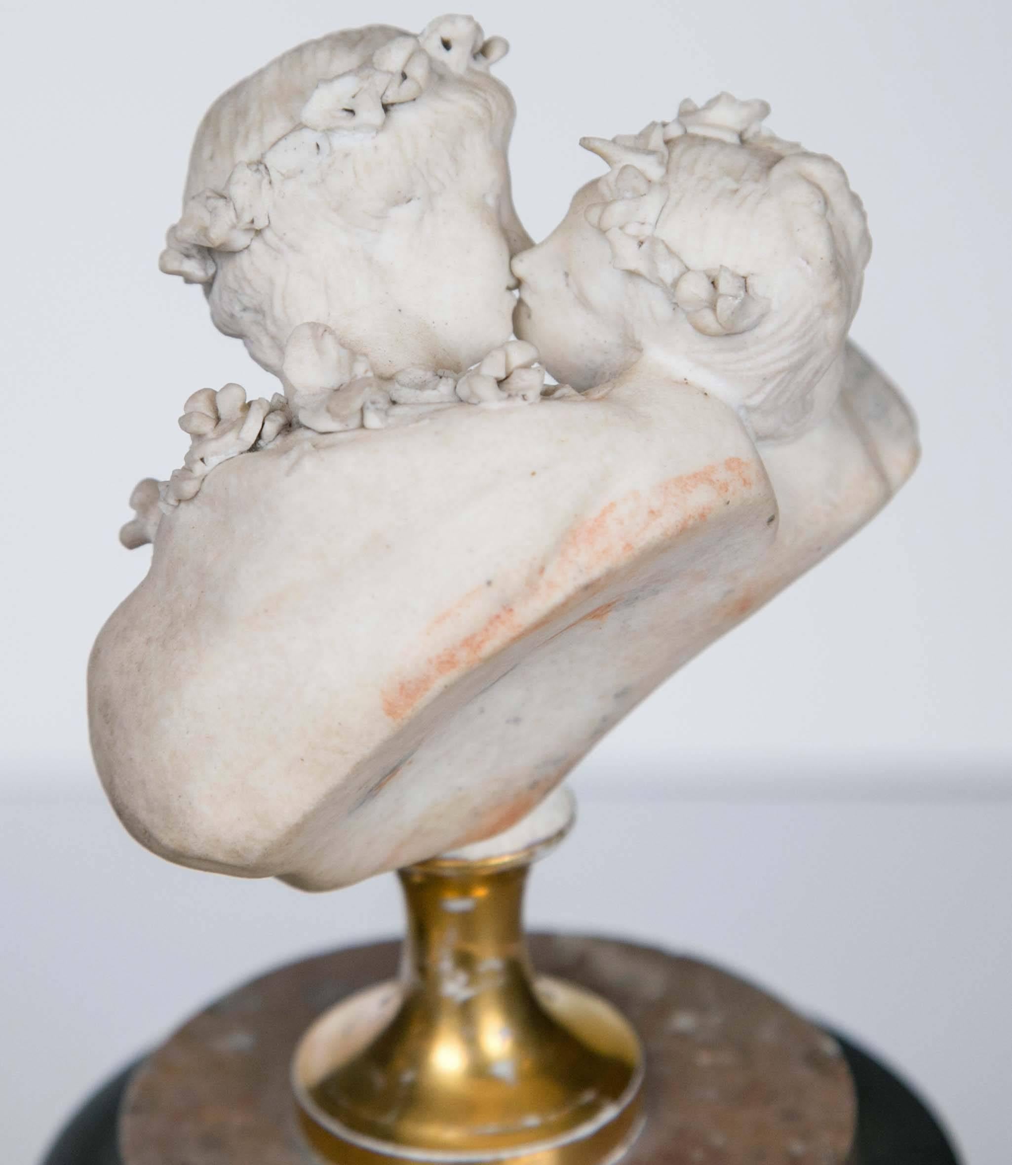 Marble Pair of French Biscuit  Busts of Le Baiser Donne, after Houdon For Sale