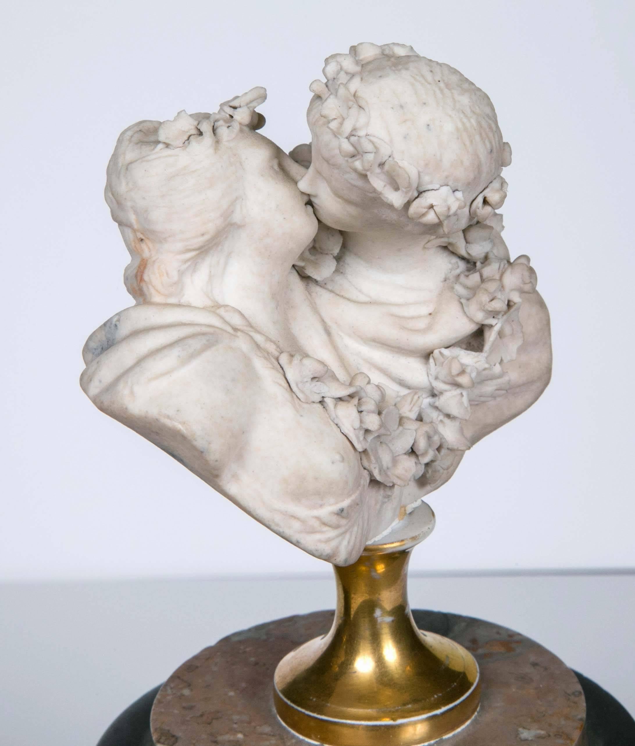 Pair of French Biscuit  Busts of Le Baiser Donne, after Houdon For Sale 1