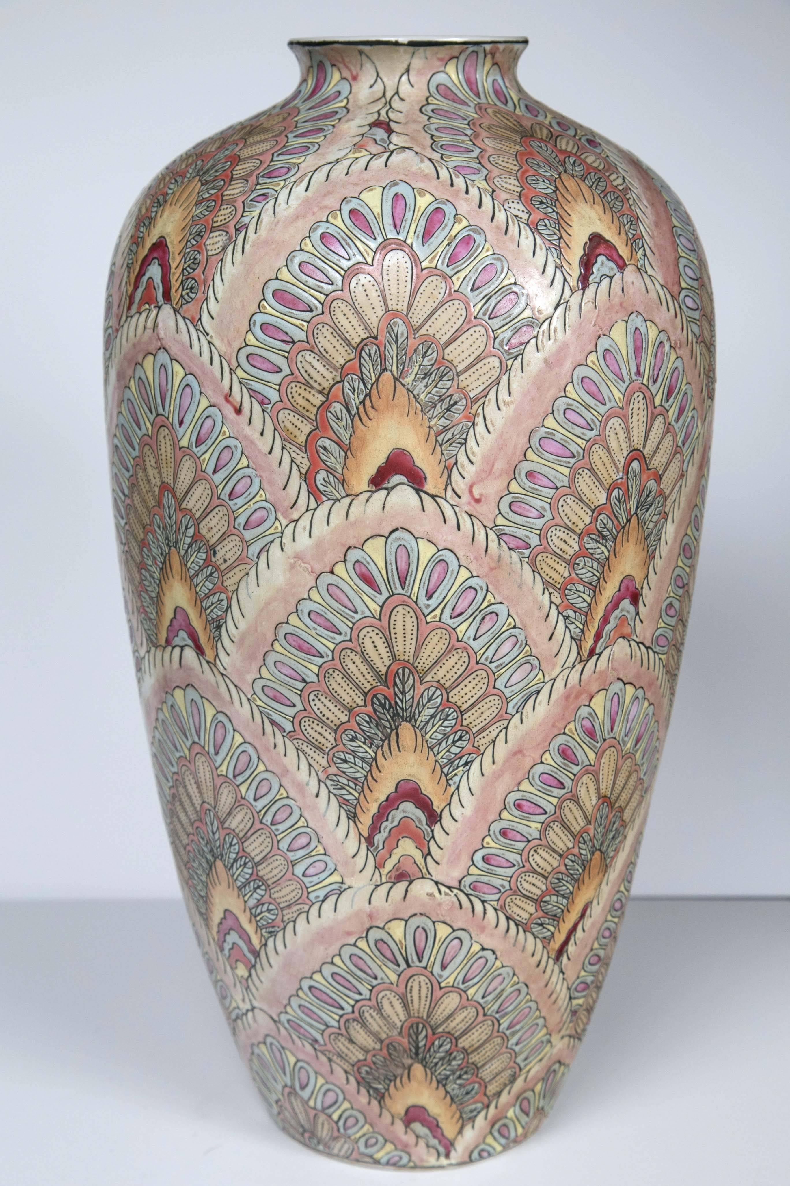 Art Deco Pair of Asian Deco Style Porcelain Vases