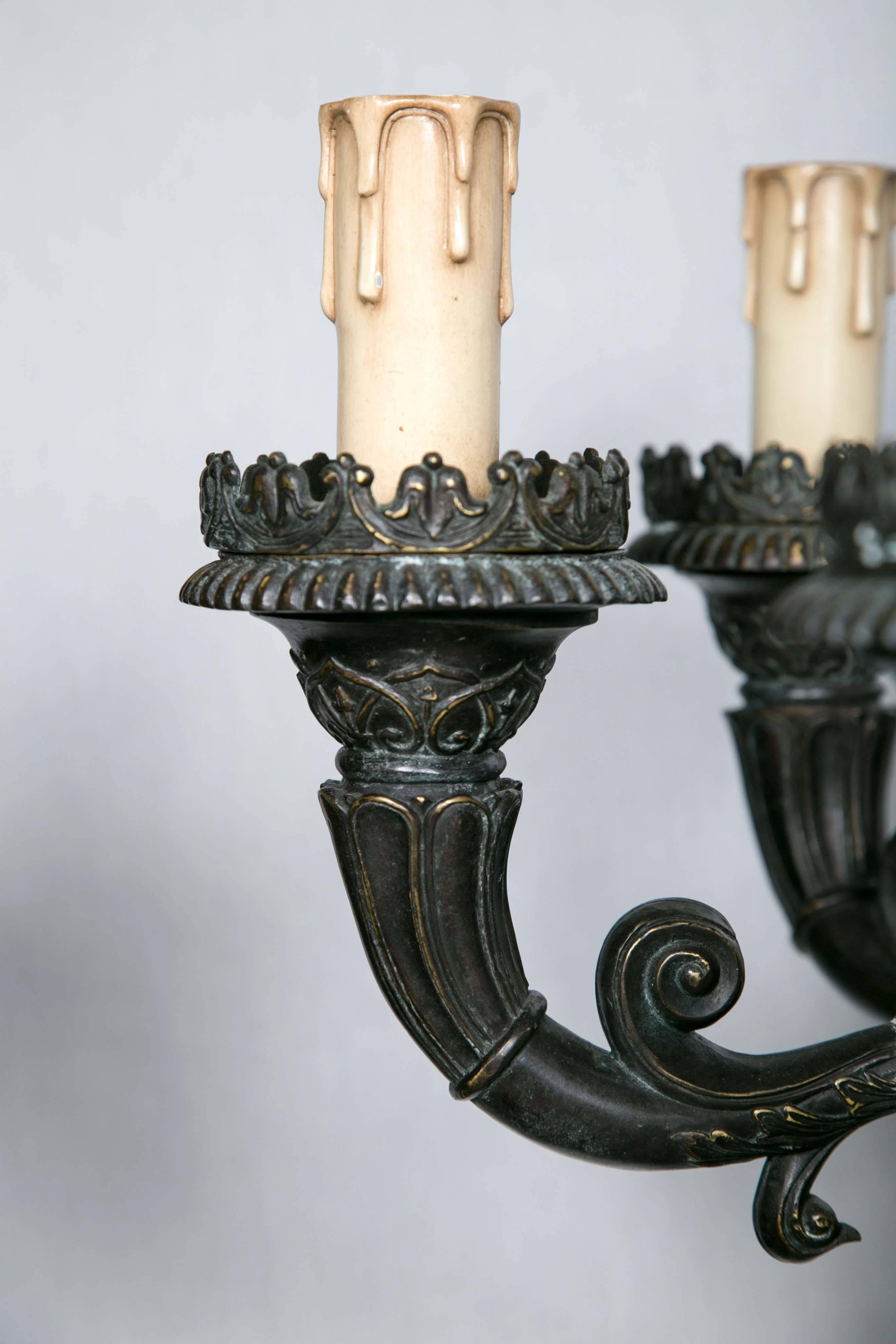 Renaissance Revival Pair of Impressive Seven-Light Bronze Floor Torchiers