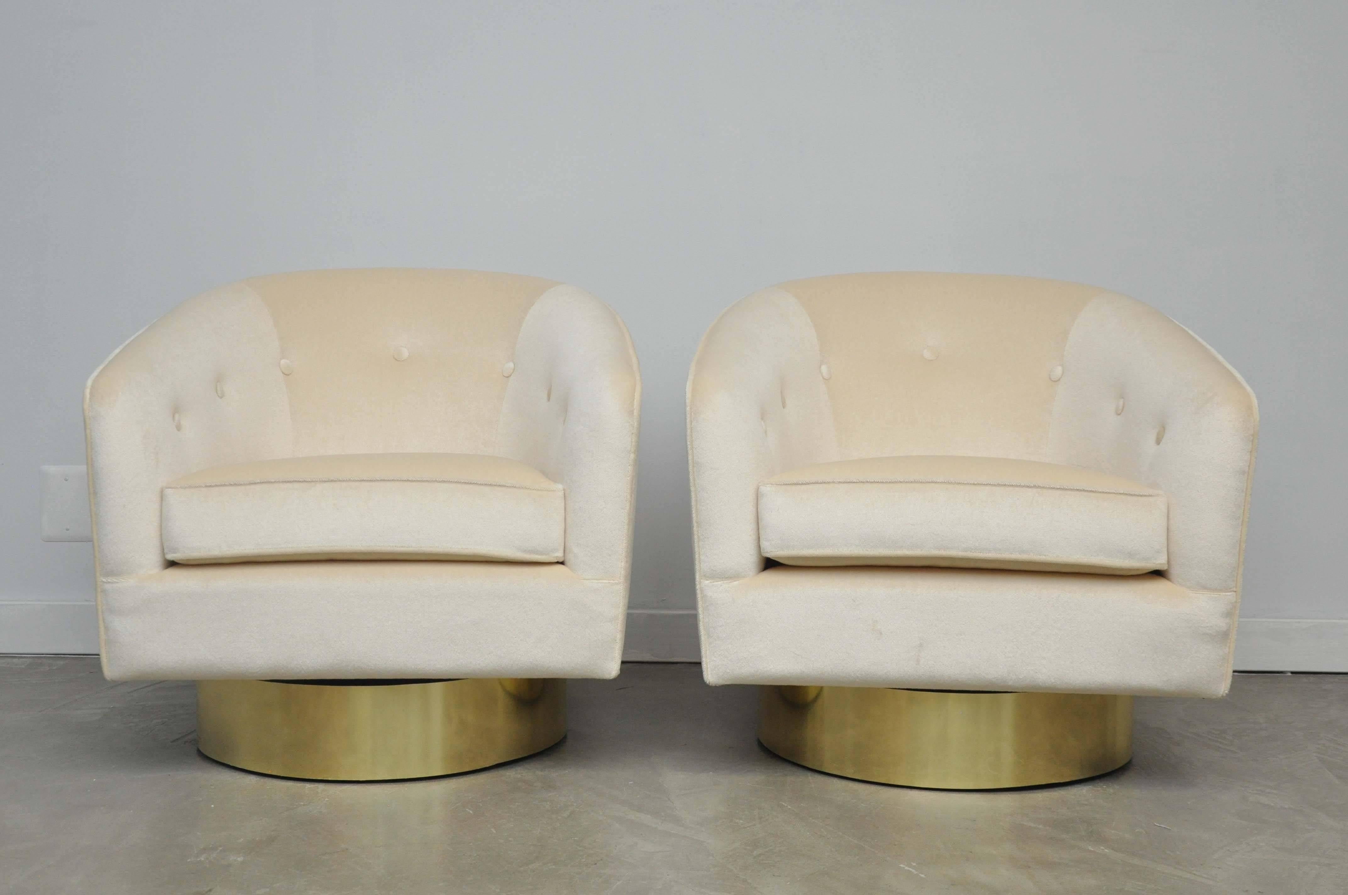 American Milo Baughman Brass Base Swivel Chairs