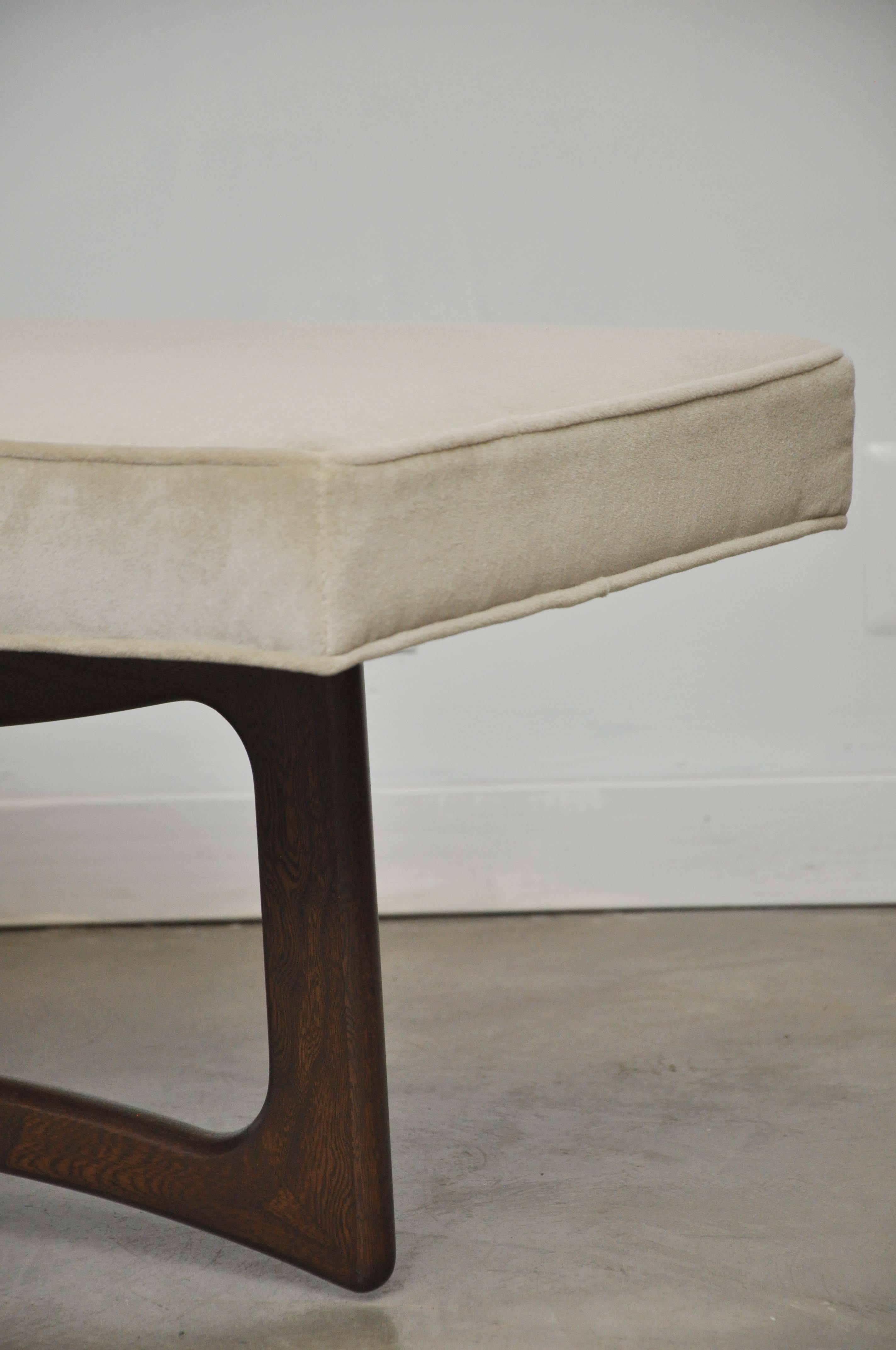 American Mid-Century Sculptural Walnut Bench with Cream Upholstery