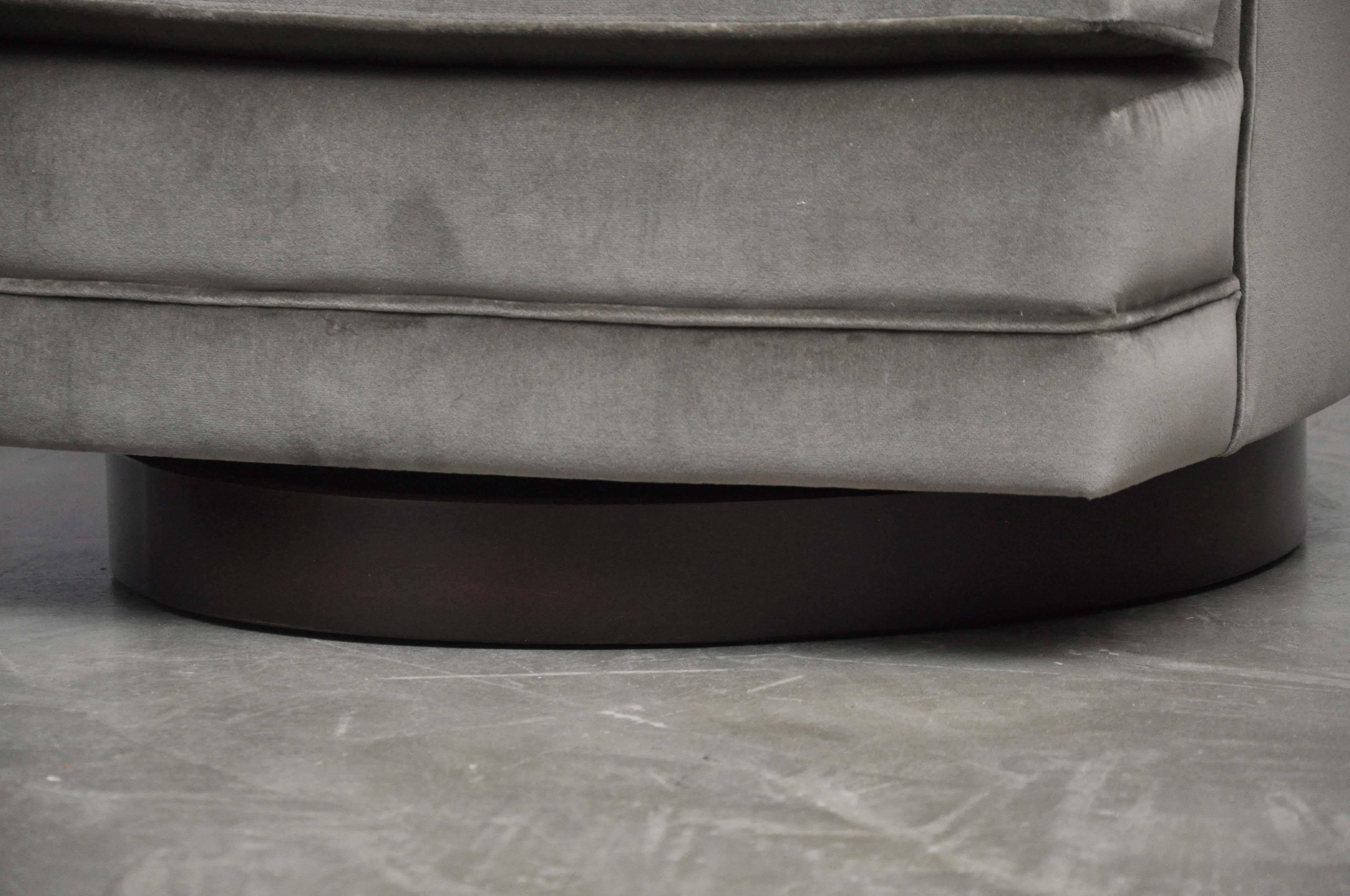American Milo Baughman Swivel Chairs in Grey Velvet