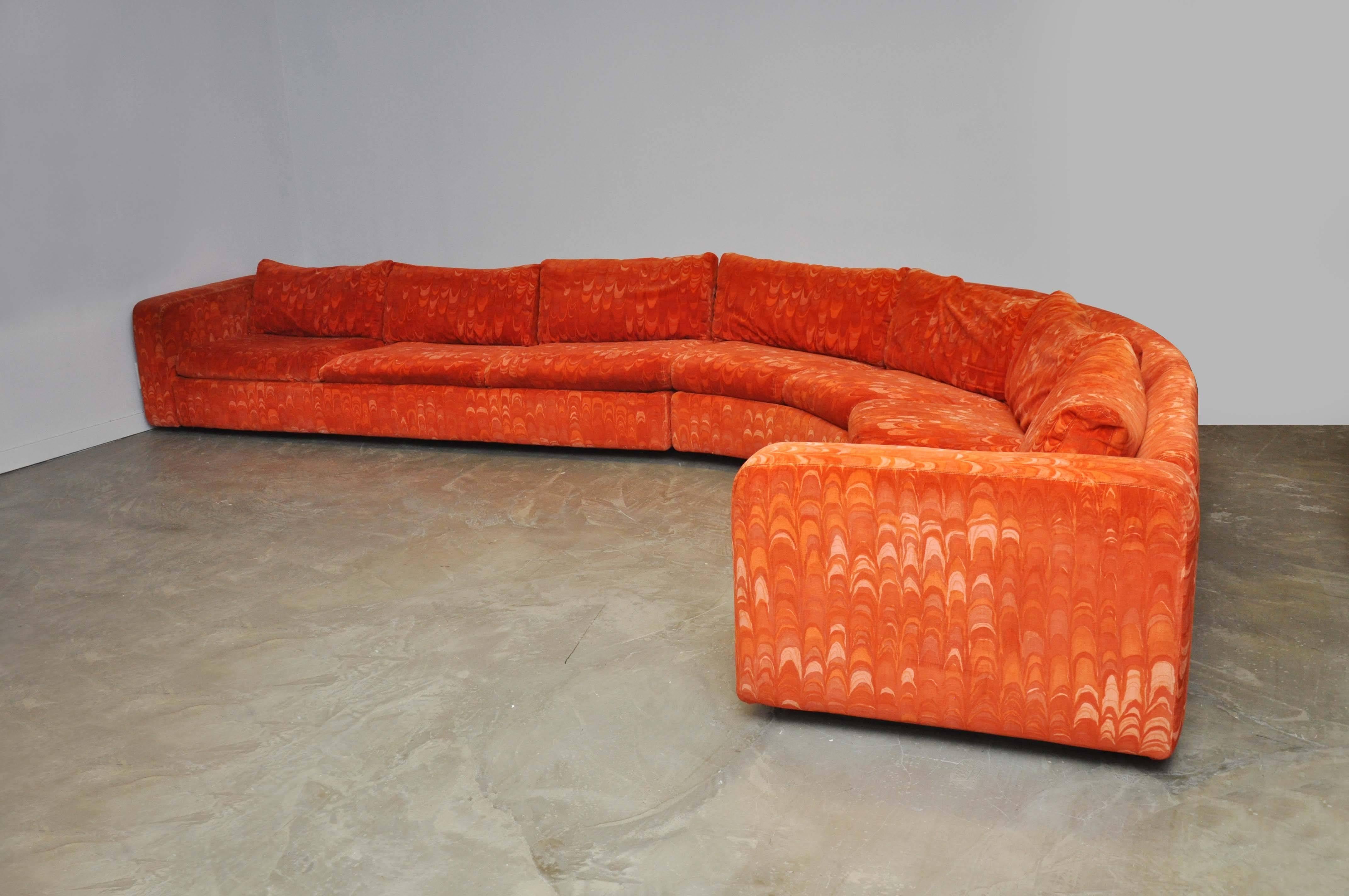 Large three-piece sectional sofa by Metropolitan. Upholstered in original Jack Lenor Larsen 
