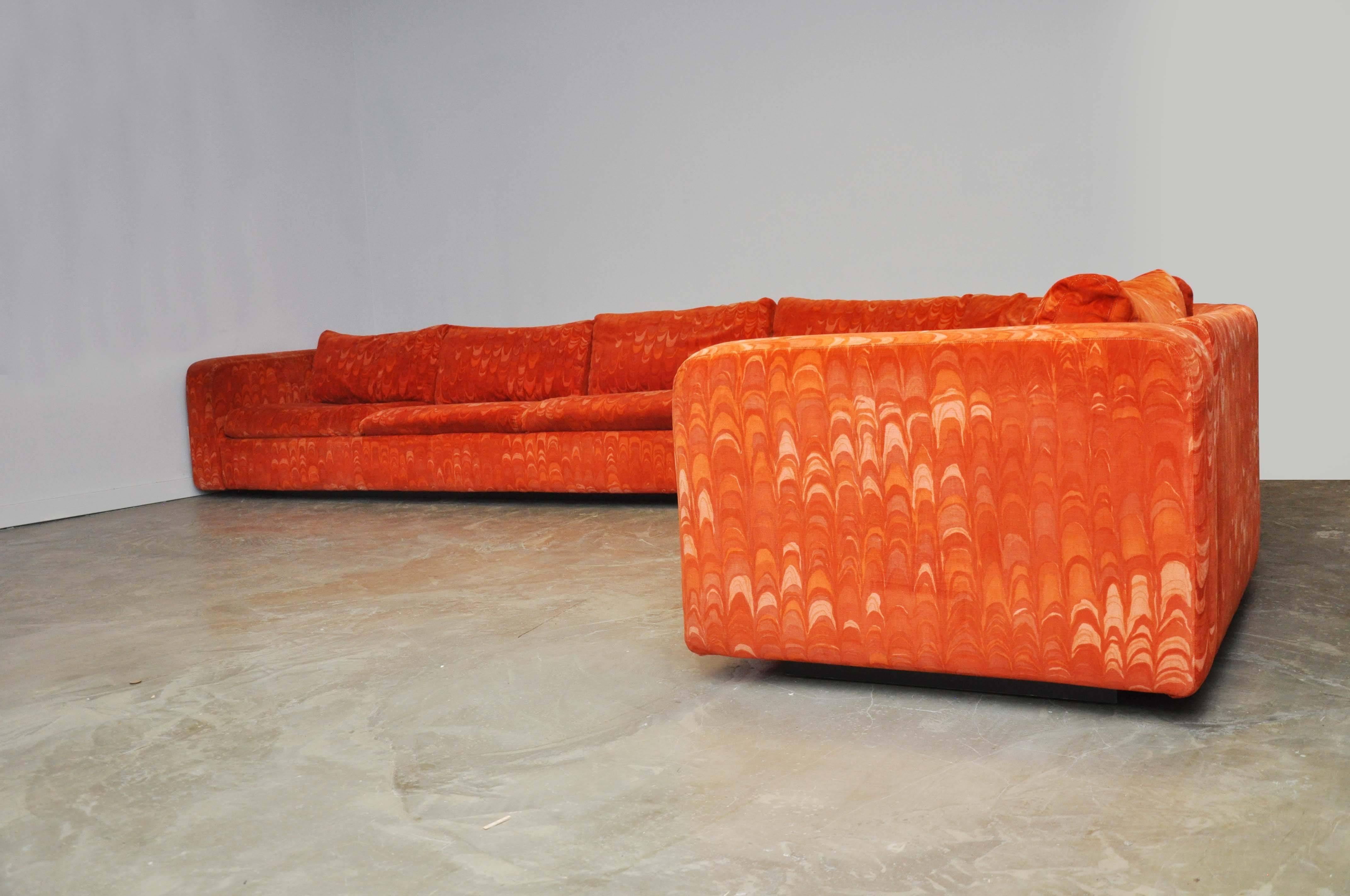 Mid-Century Modern Metropolitan Sectional Sofa in Jack Lenor Larsen Velvet