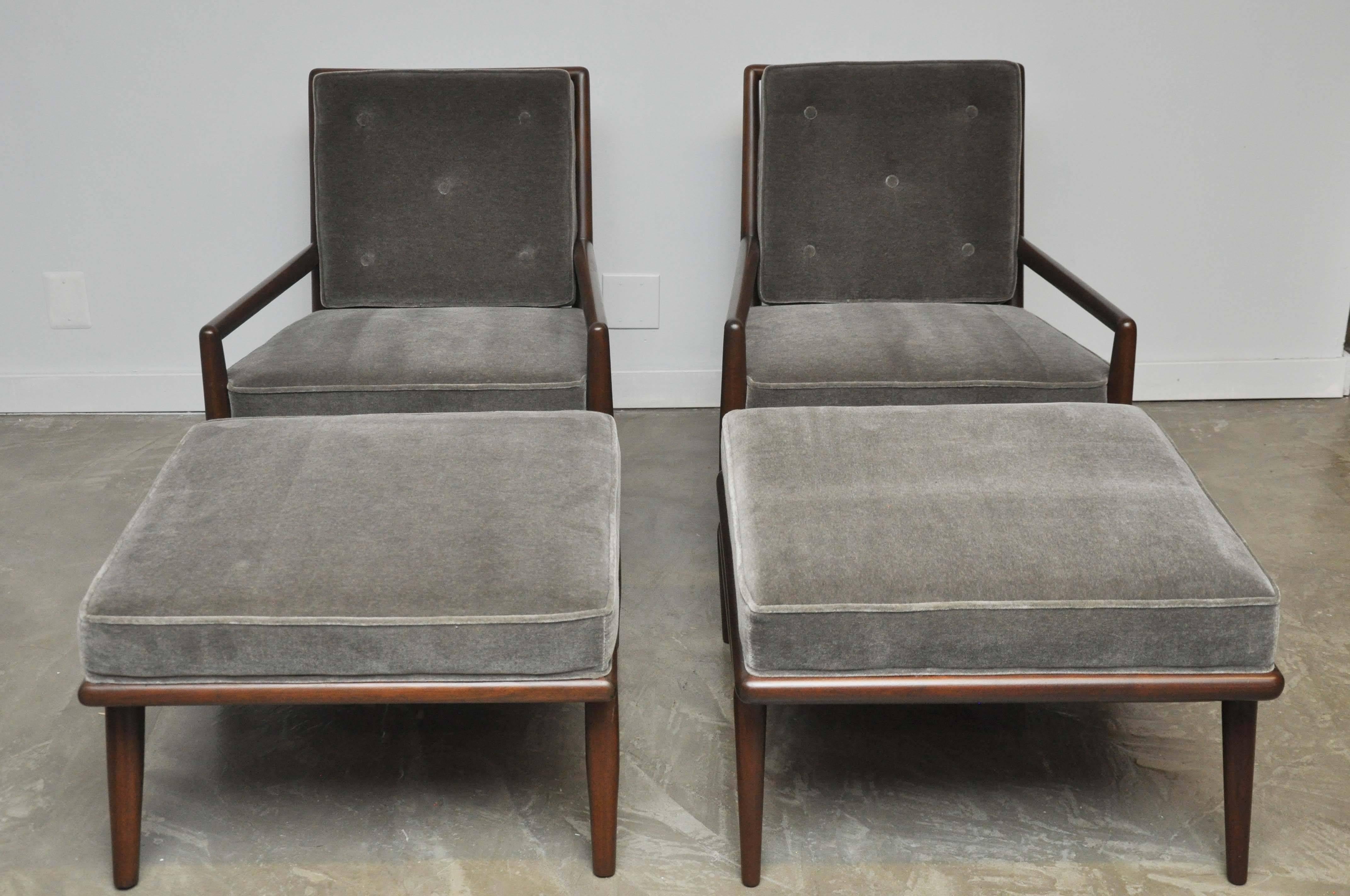 T.H. Robsjohn-Gibbings Lounge Chairs with Ottomans 2
