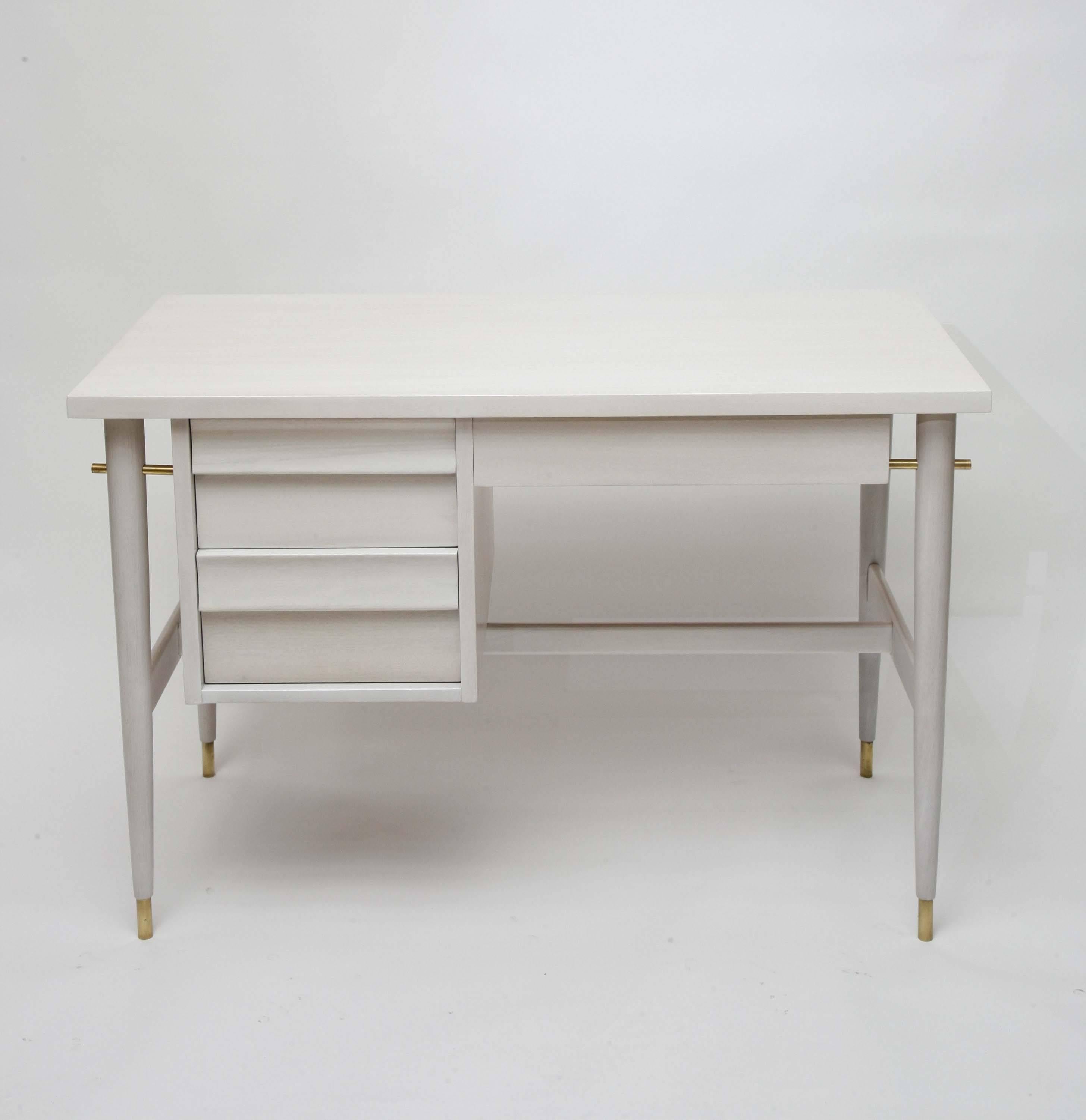 Mid-Century Modern Immaculate American Modernist Bleached Mahogany and Brass Desk