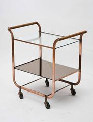 French Copper Bar Cart with Wrapped Rattan Handles
