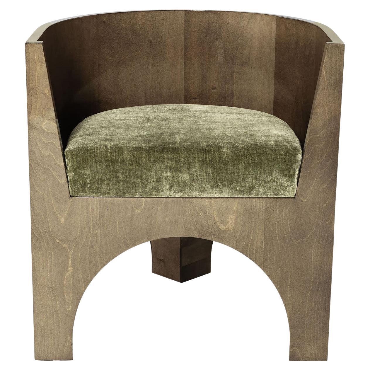 Volta Wood and Green Velvet Cushion Chair by Storagemilano For Sale