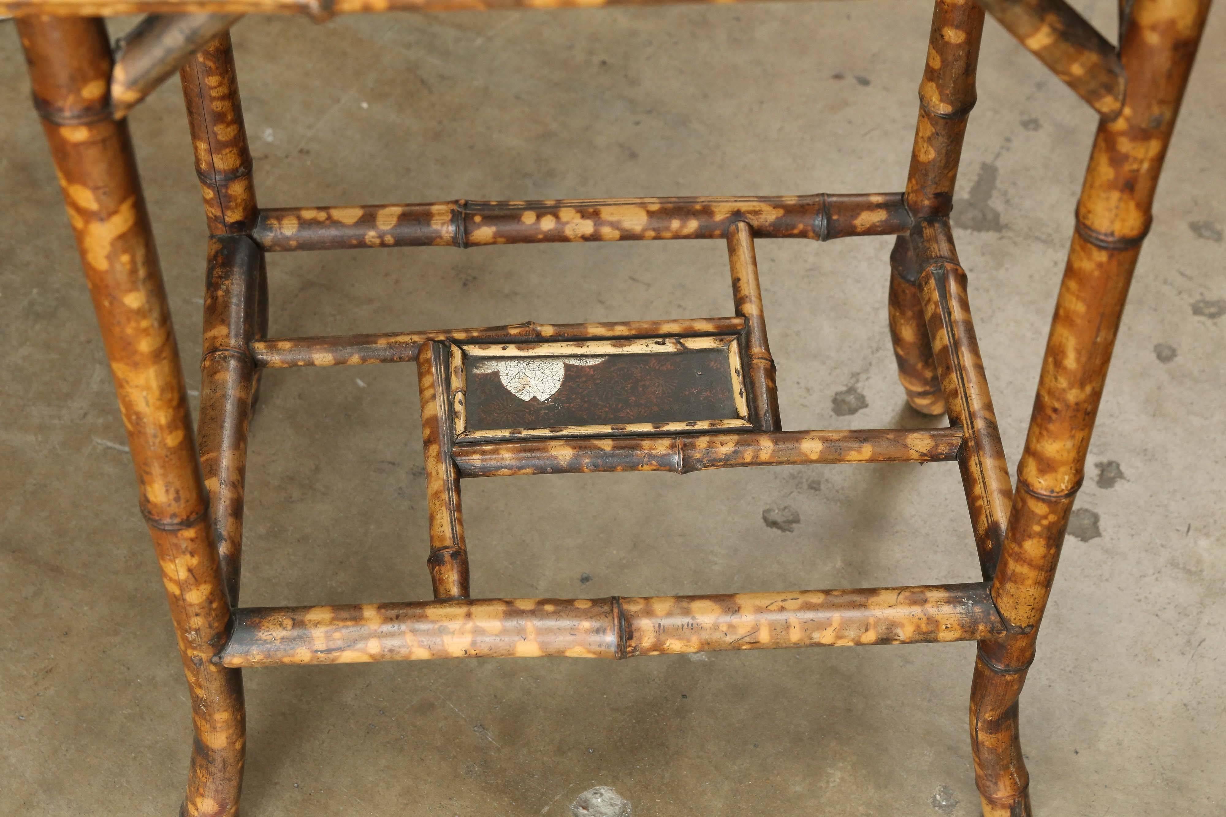 19th Century Scorched Bamboo Side Table with Chinoiserie Detail on Top 1