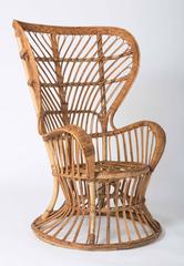 Lio Carminati wicker bamboo cane armchair, Italy circa 1950