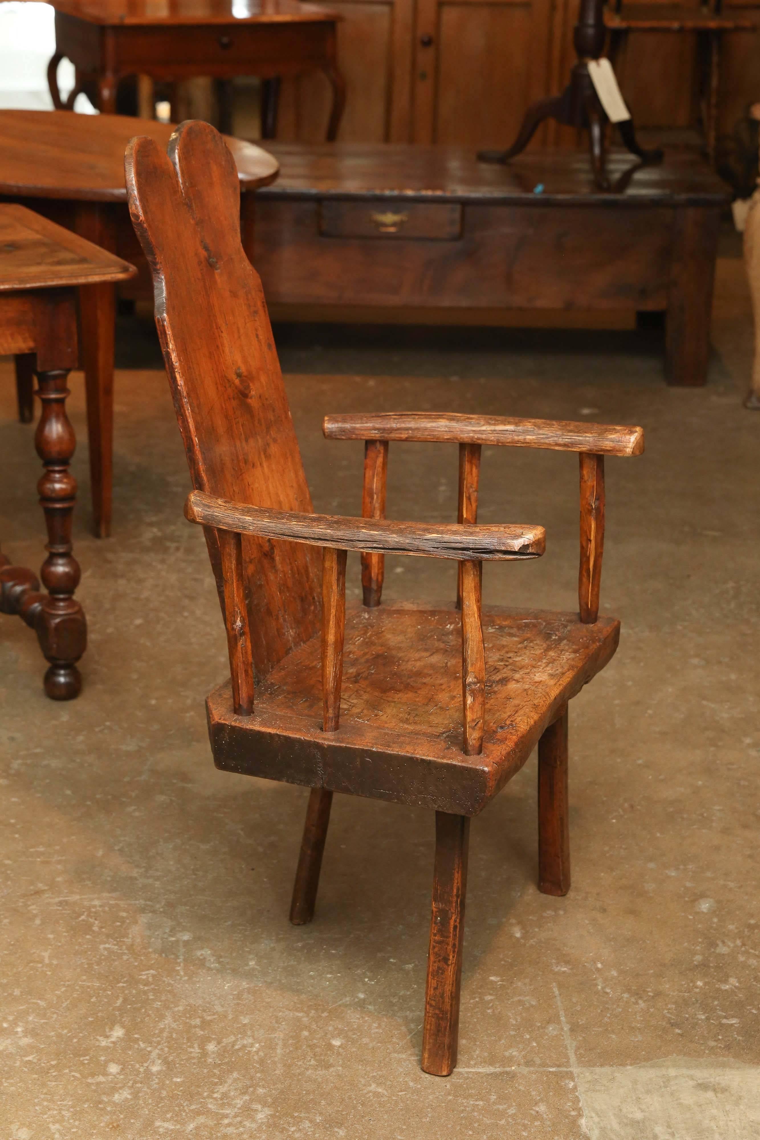 18th century chestnut folk art chair with three legs, a 2.75