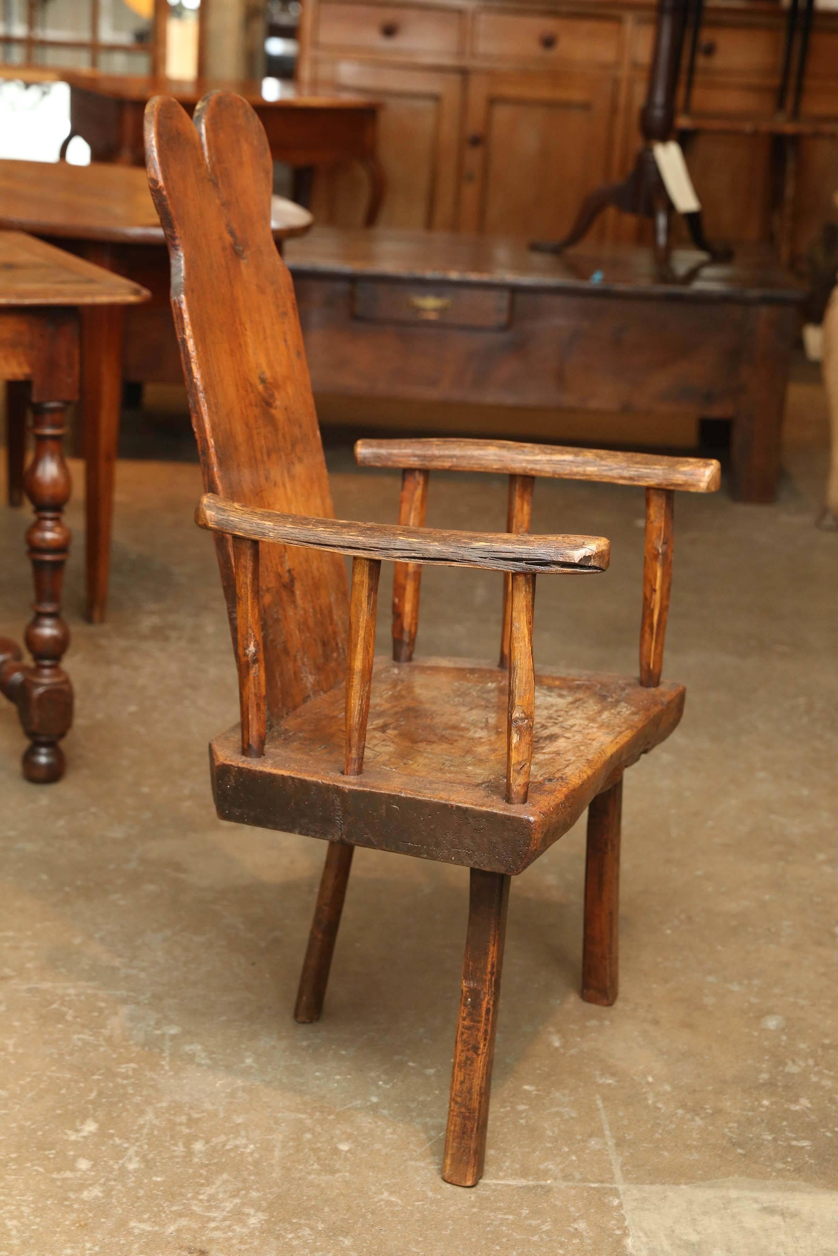 French Antique Rustic Primitive 18th Century Chestnut Folk Art Chair