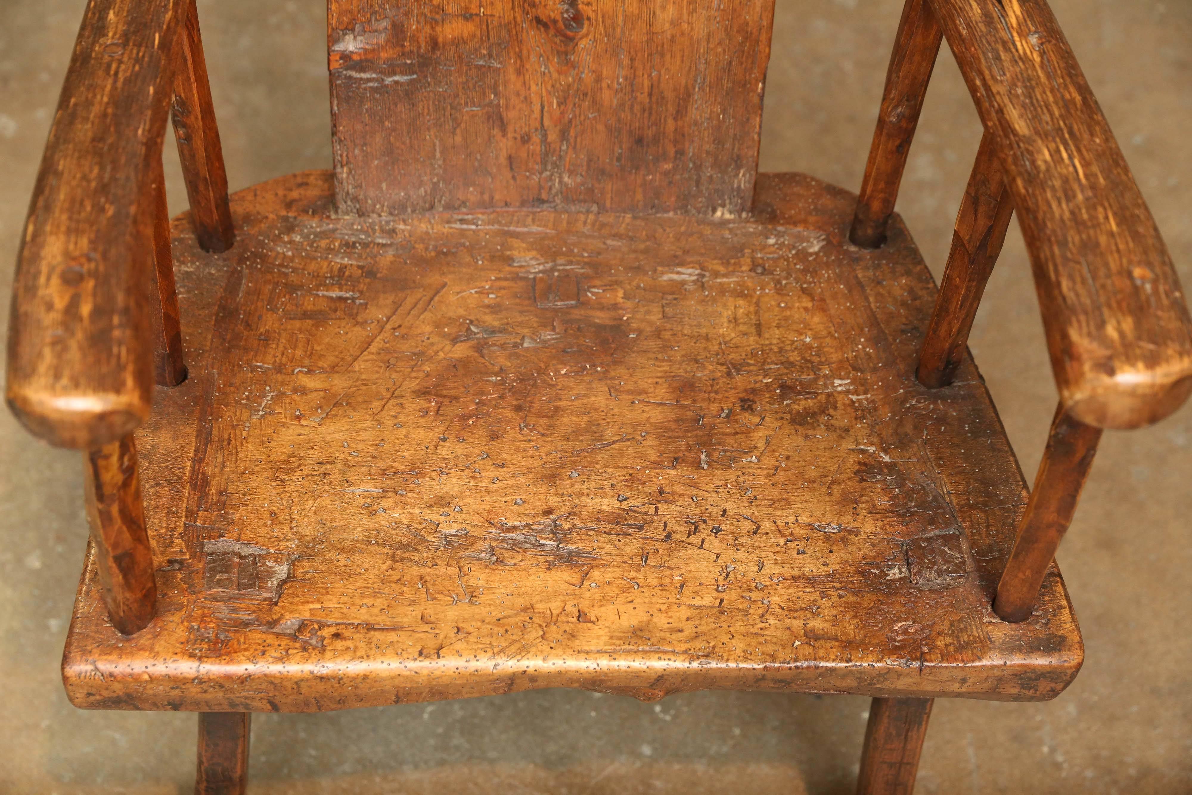 18th Century and Earlier Antique Rustic Primitive 18th Century Chestnut Folk Art Chair