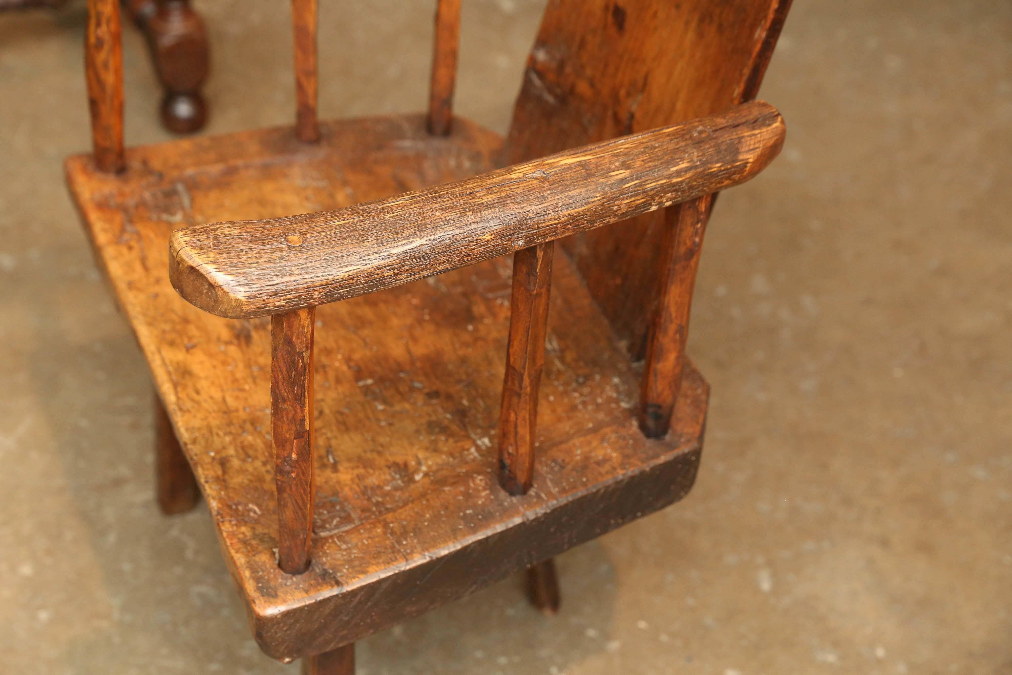 Antique Rustic Primitive 18th Century Chestnut Folk Art Chair 1