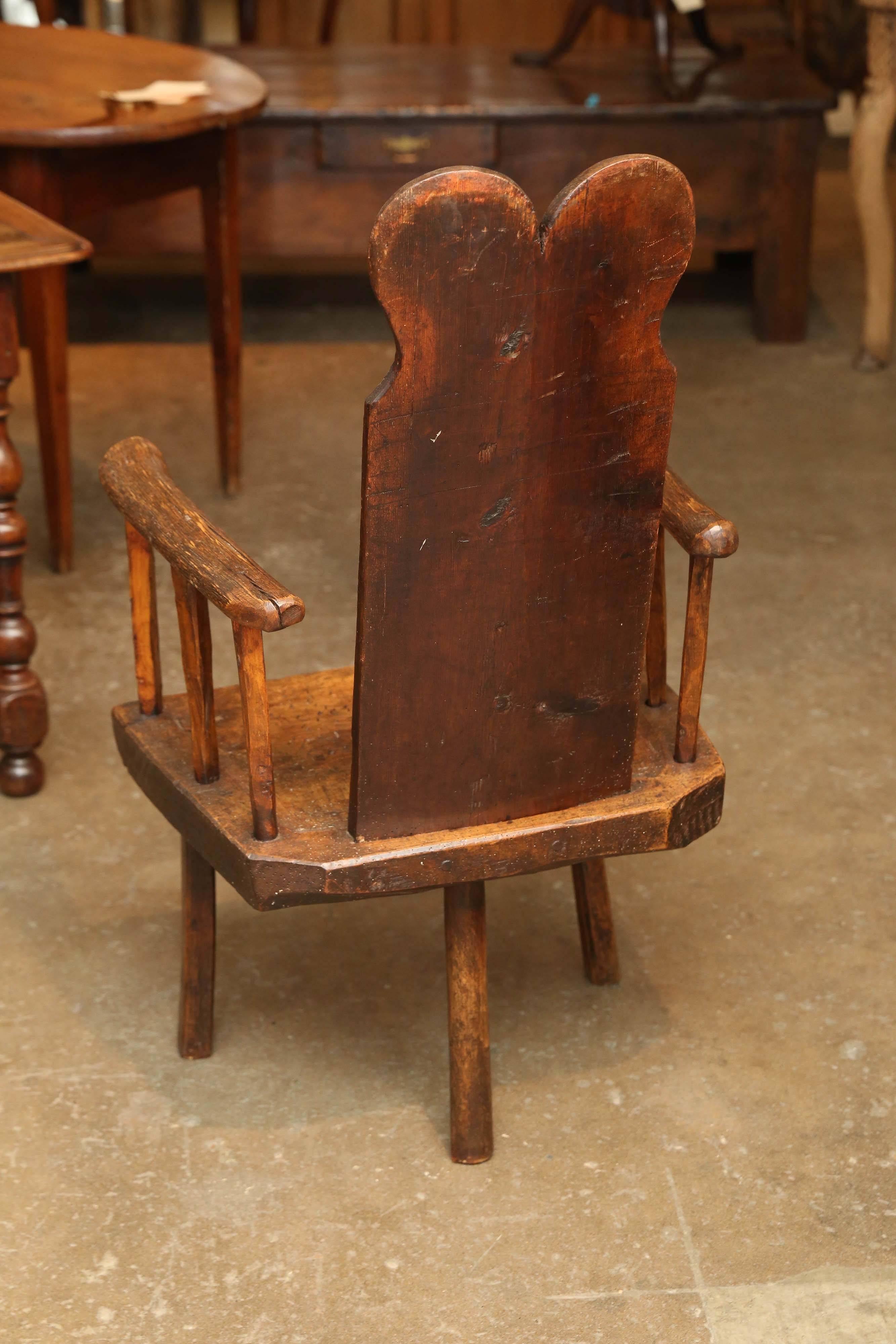 Antique Rustic Primitive 18th Century Chestnut Folk Art Chair 2