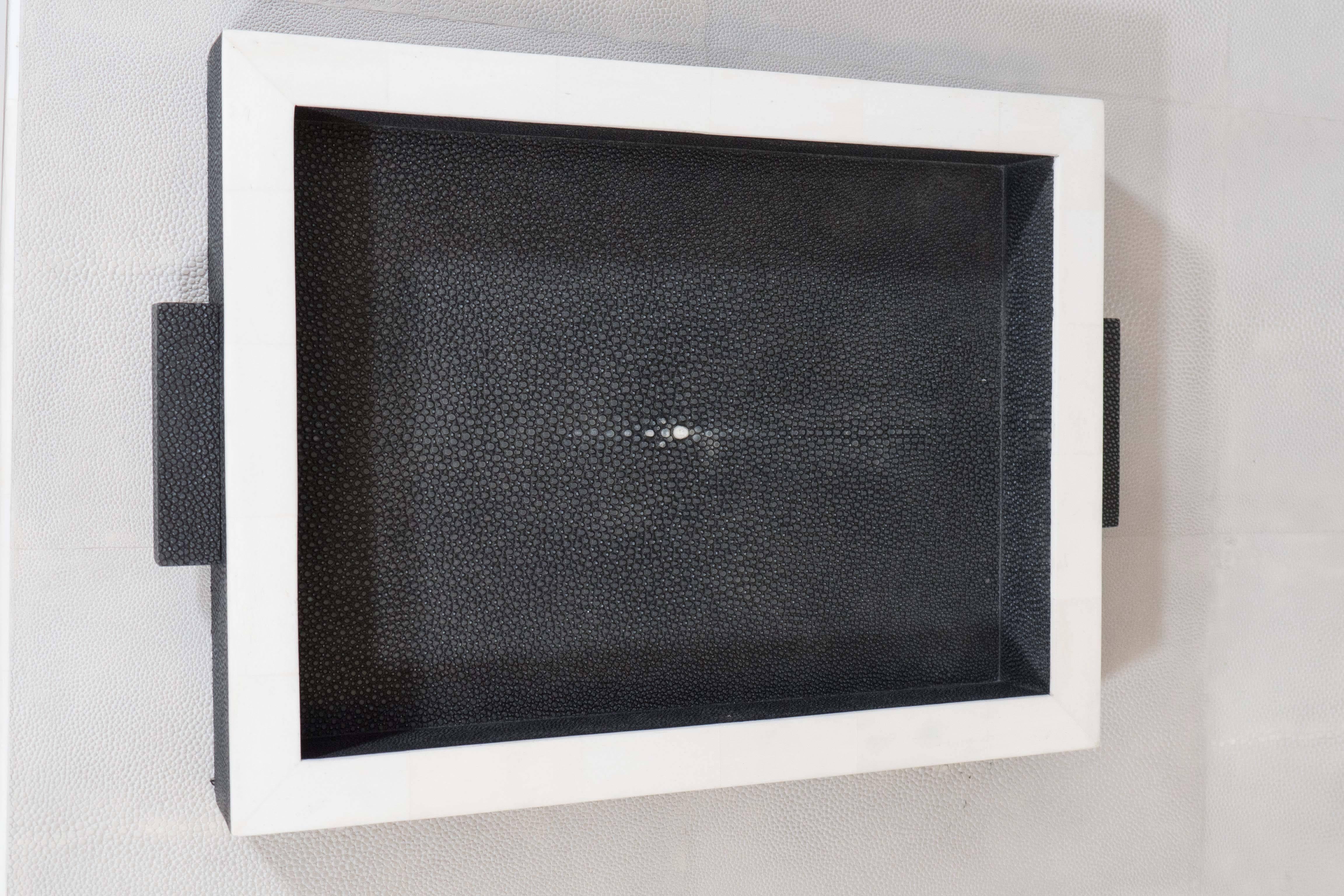 Onyx Shagreen Tray with Bone Trim In Excellent Condition In New York, NY