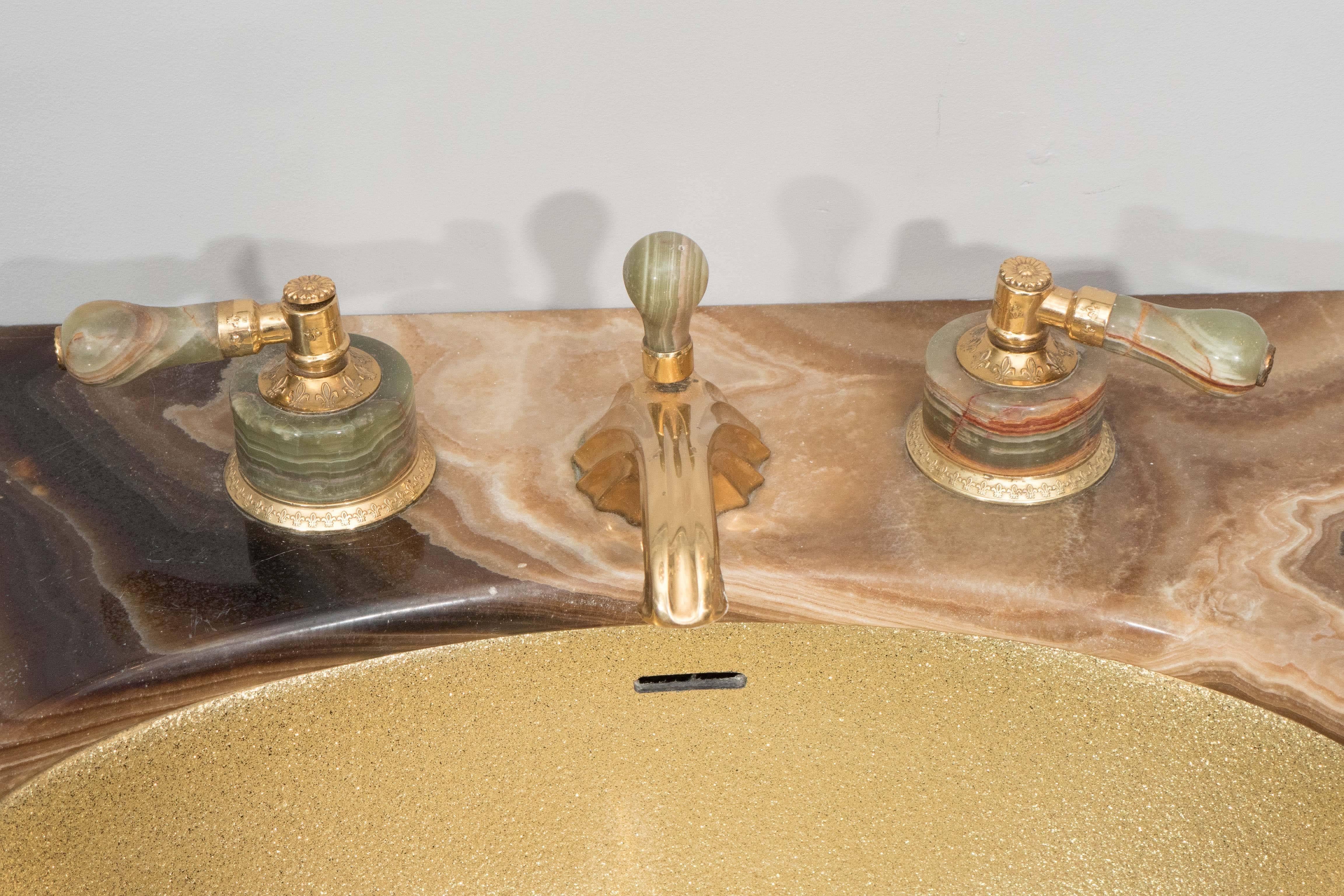 Mid-Century Modern Sienna Marble Vintage Bathroom Vanity with Gold Glitter Sink by Sherle Wagner