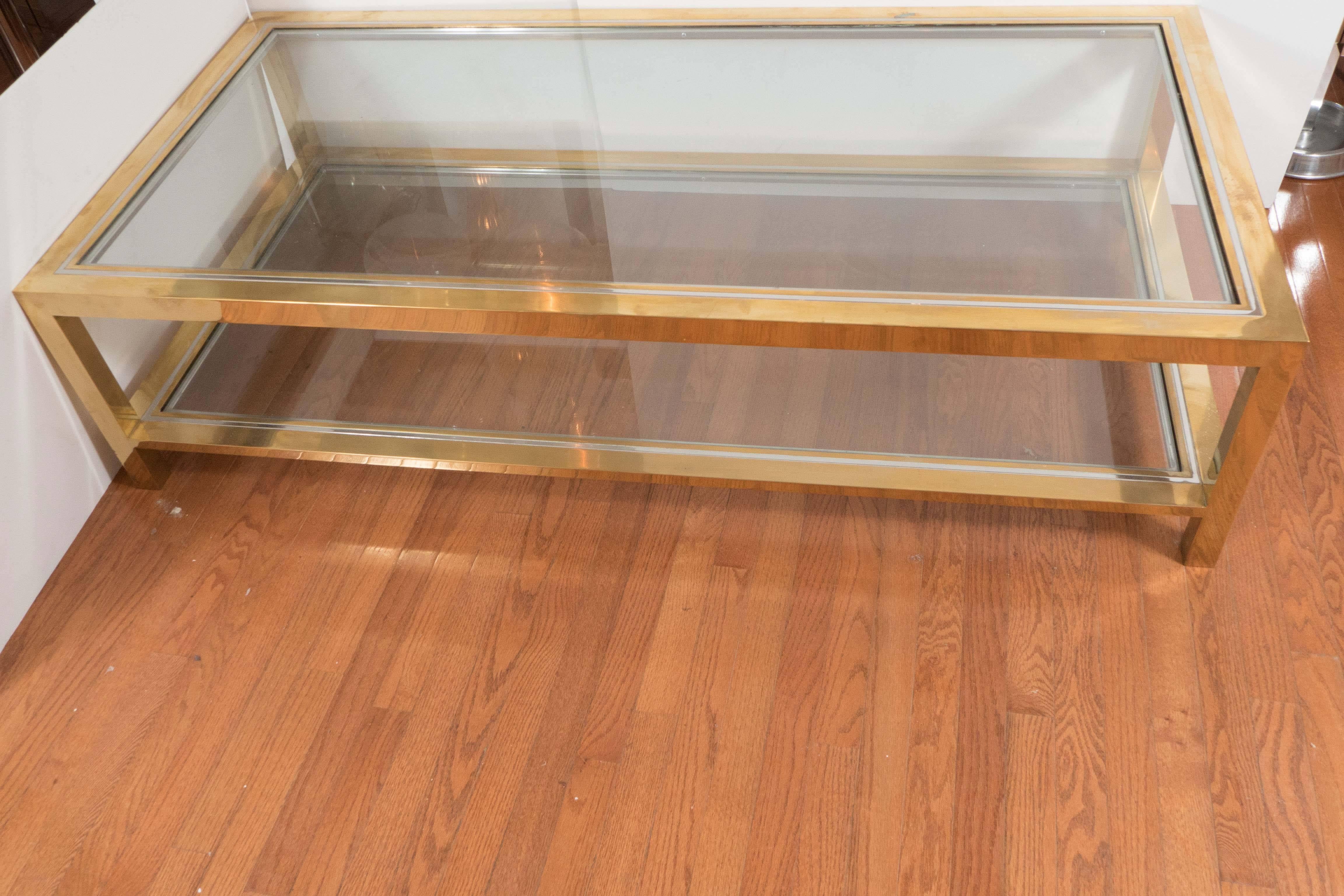 Italian Two-Tier Brass Coffee Table by Willy Rizzo