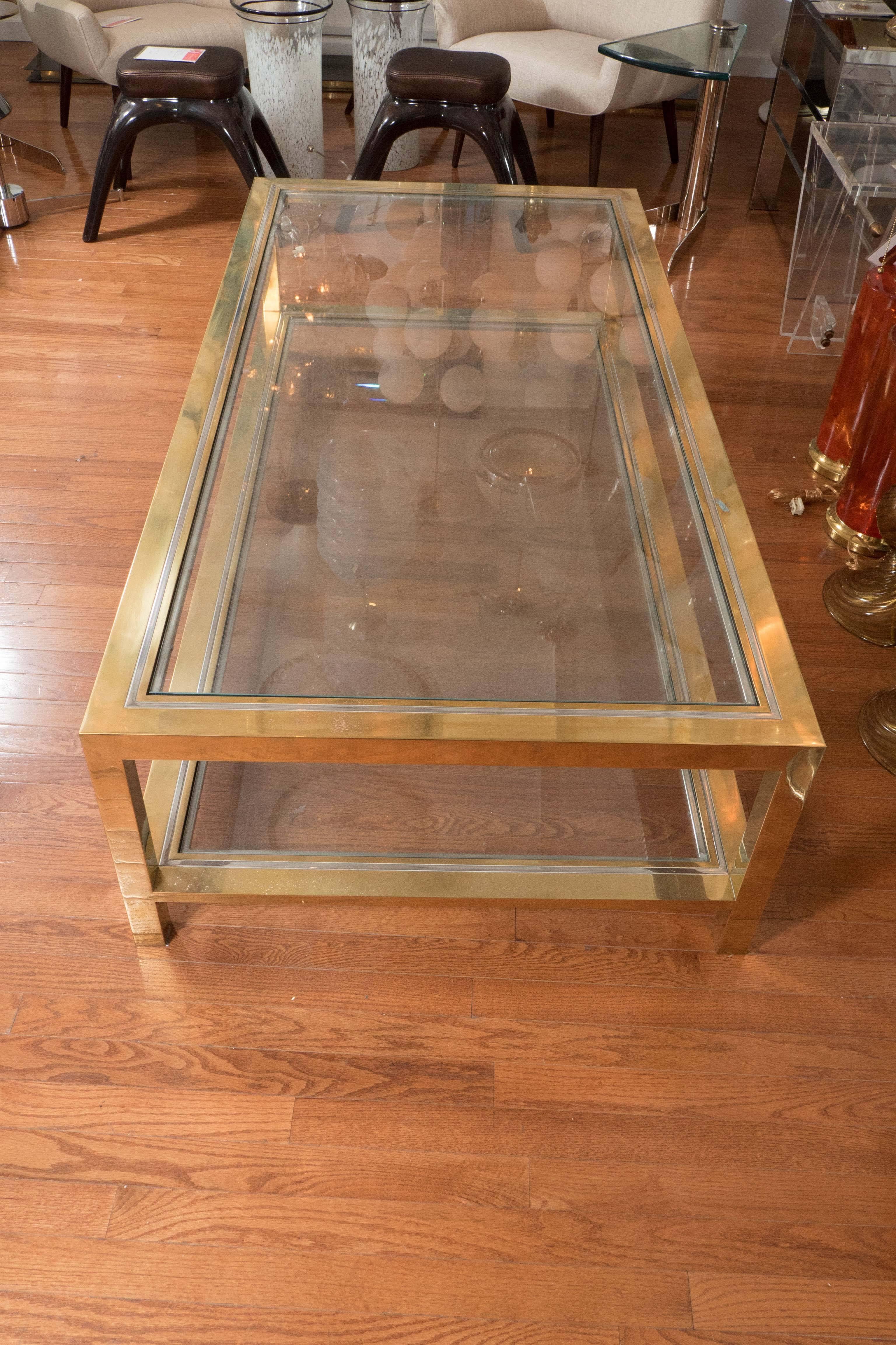 Two-Tier Brass Coffee Table by Willy Rizzo 1