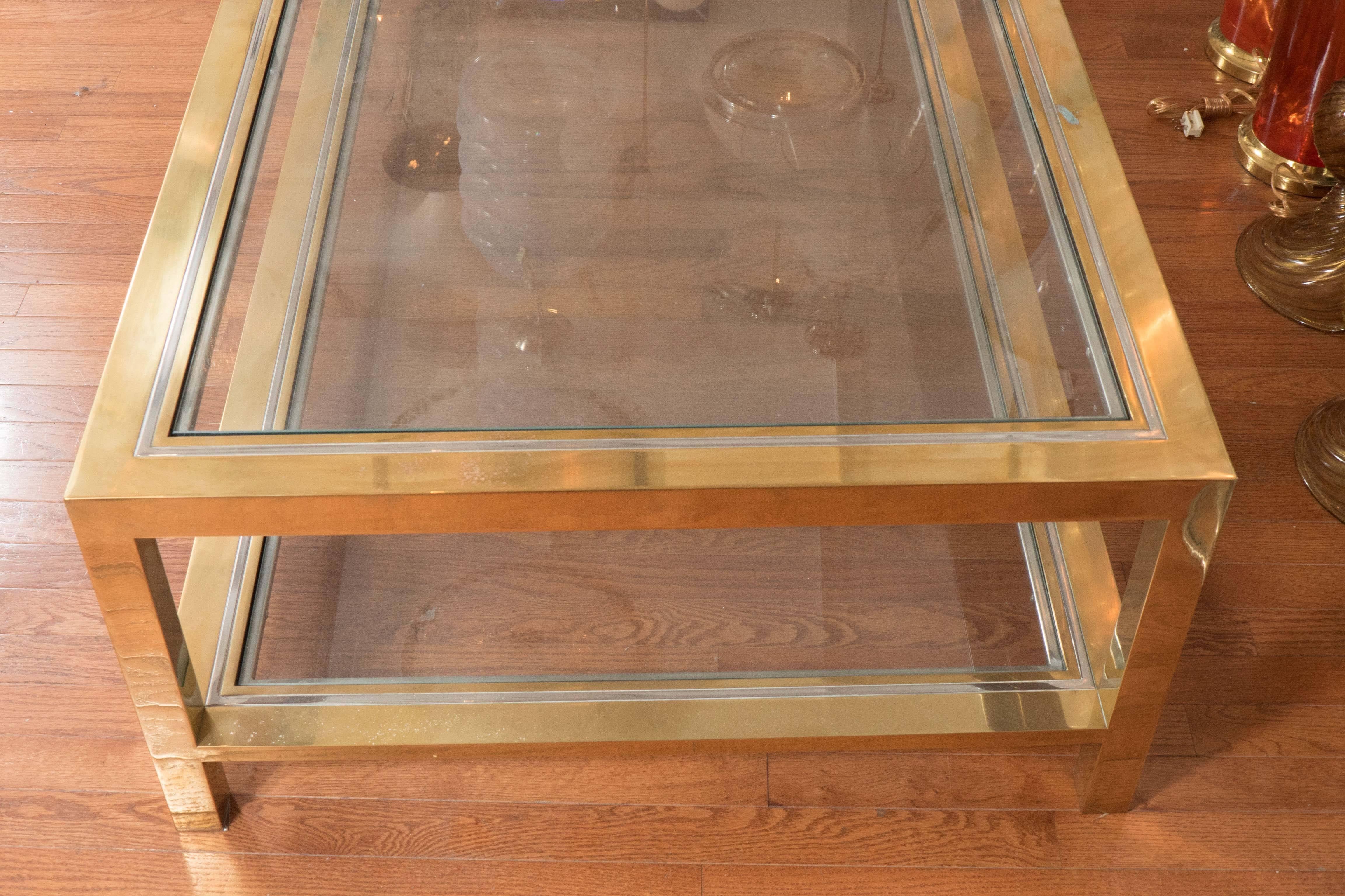 Two-Tier Brass Coffee Table by Willy Rizzo 2