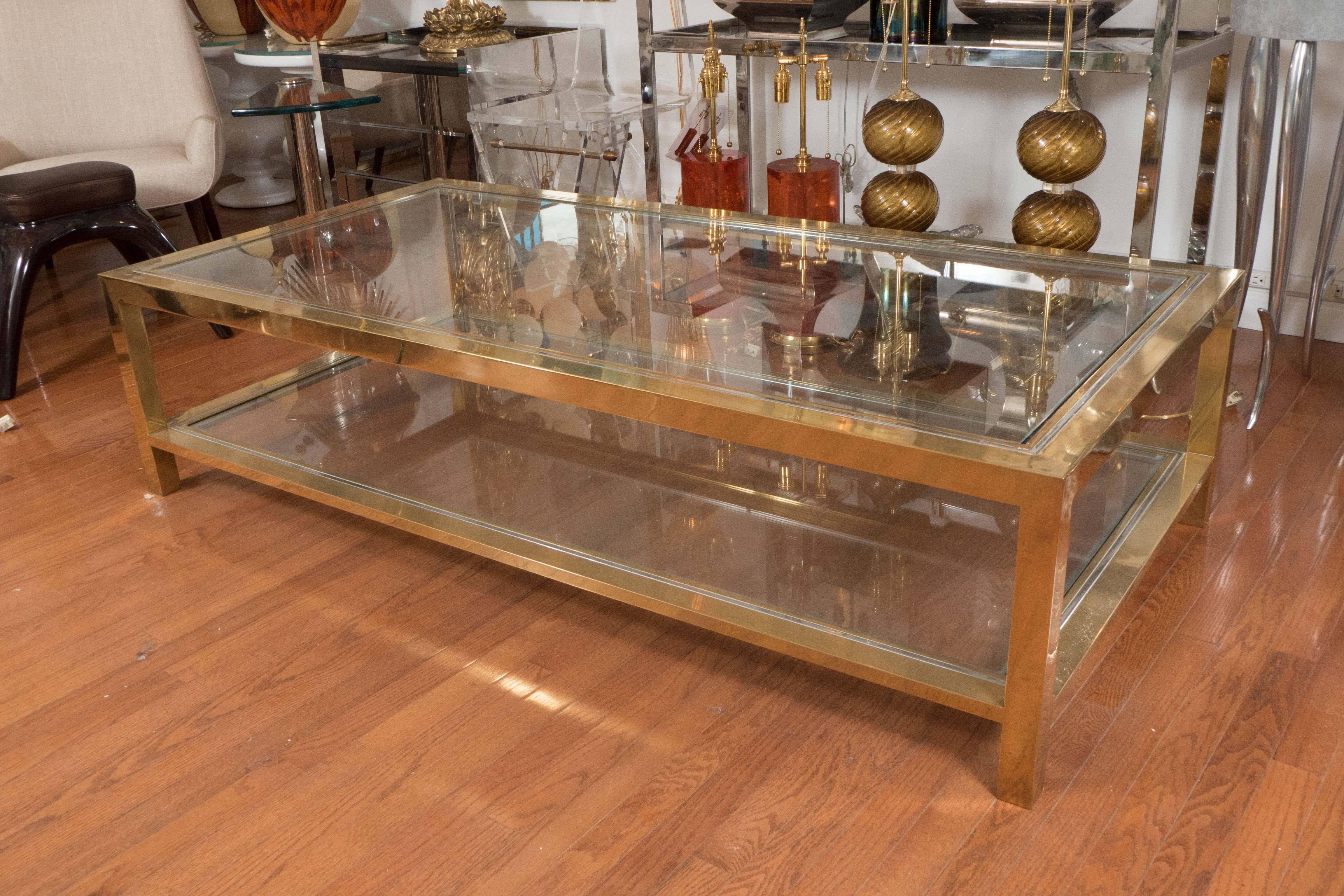 Two-Tier Brass Coffee Table by Willy Rizzo 3