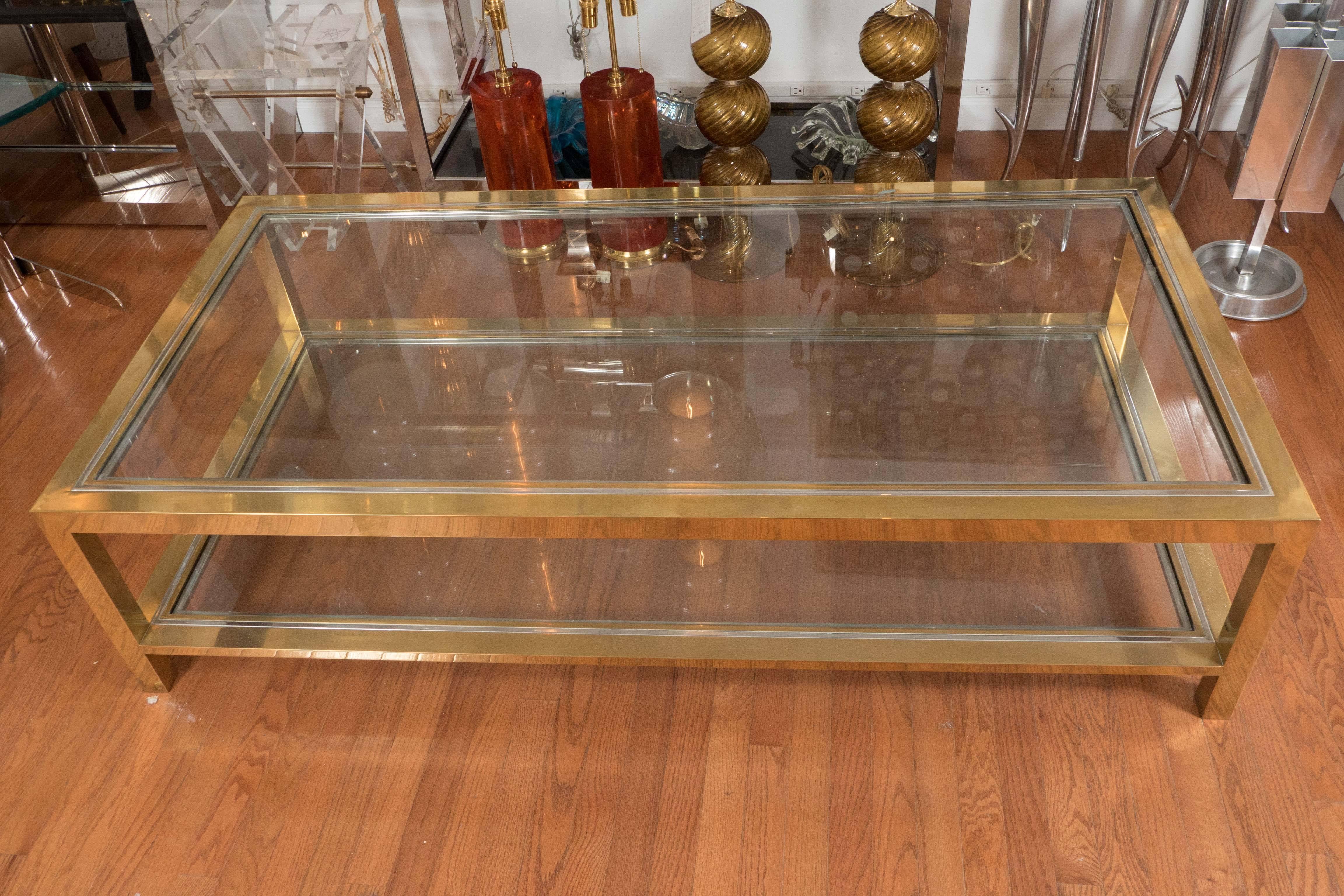 Two-Tier Brass Coffee Table by Willy Rizzo 4