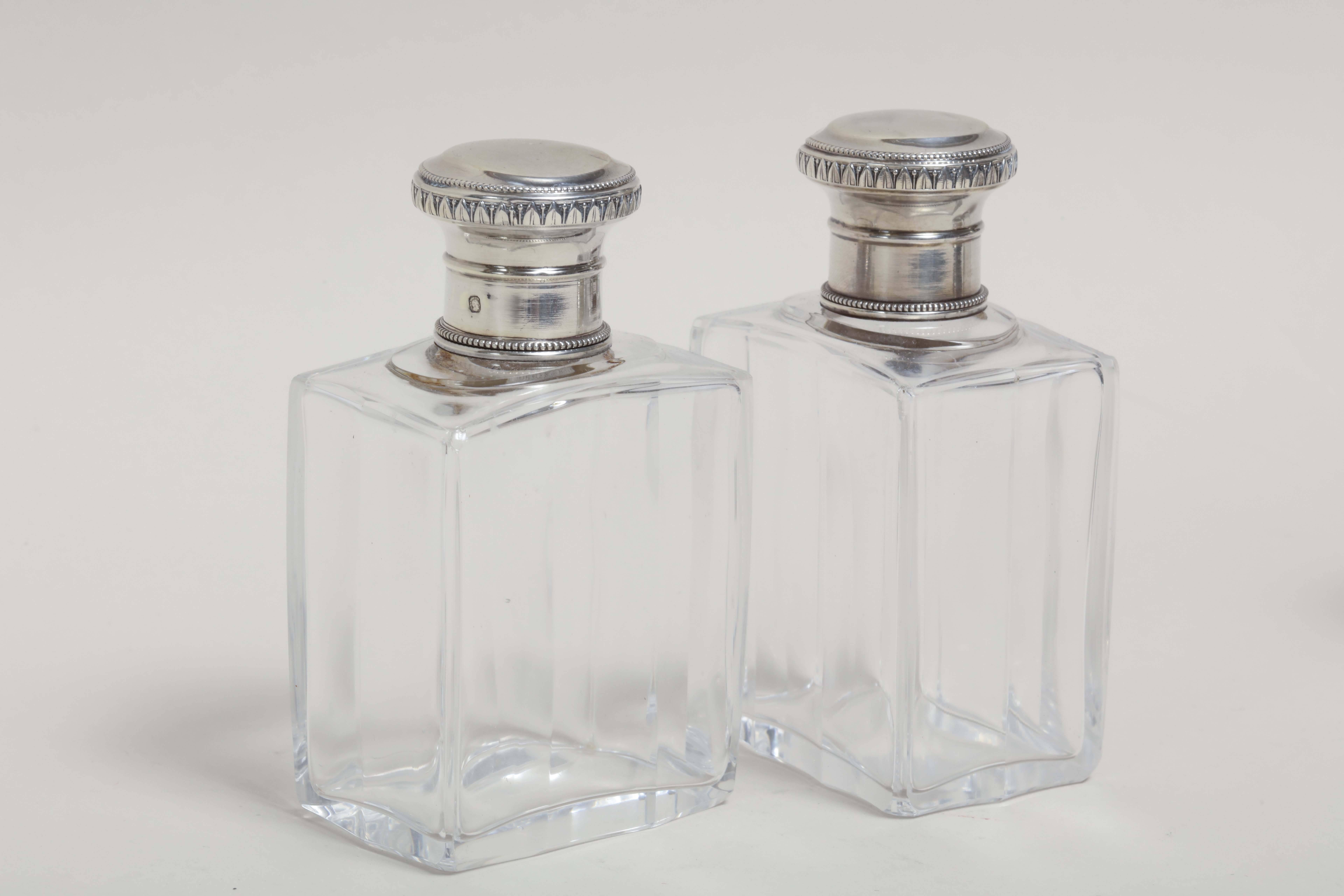 19th Century French Art Deco Crystal and Silver Vanity Set