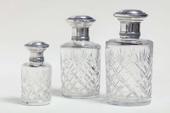 Gustave Martin French Art Deco Set of Three Crystal and Sterling Silver Flacons