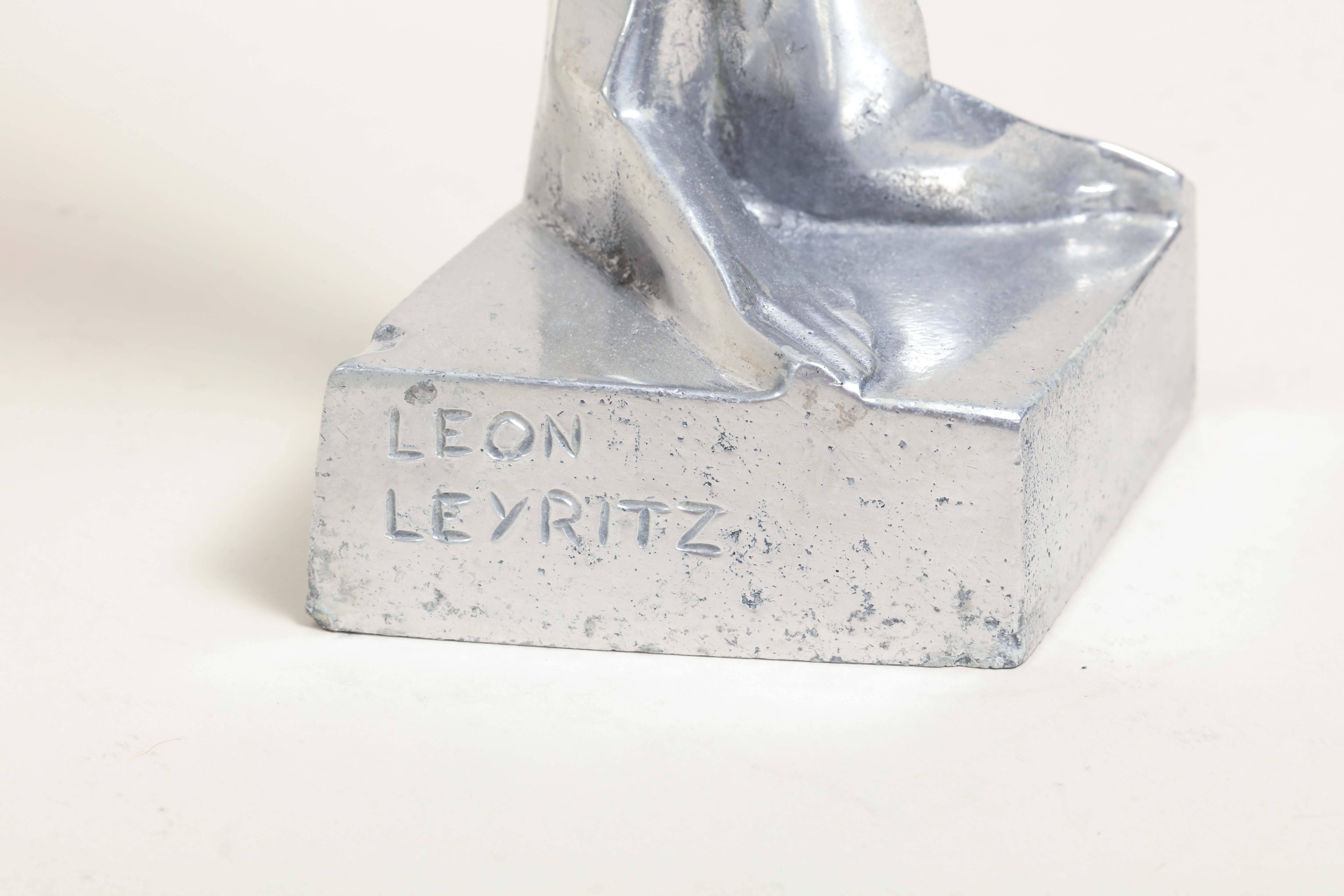 Art Deco 'Homme nu avec un bras sur la hanche' Aluminum Sculpture by Leon Leyritz For Sale