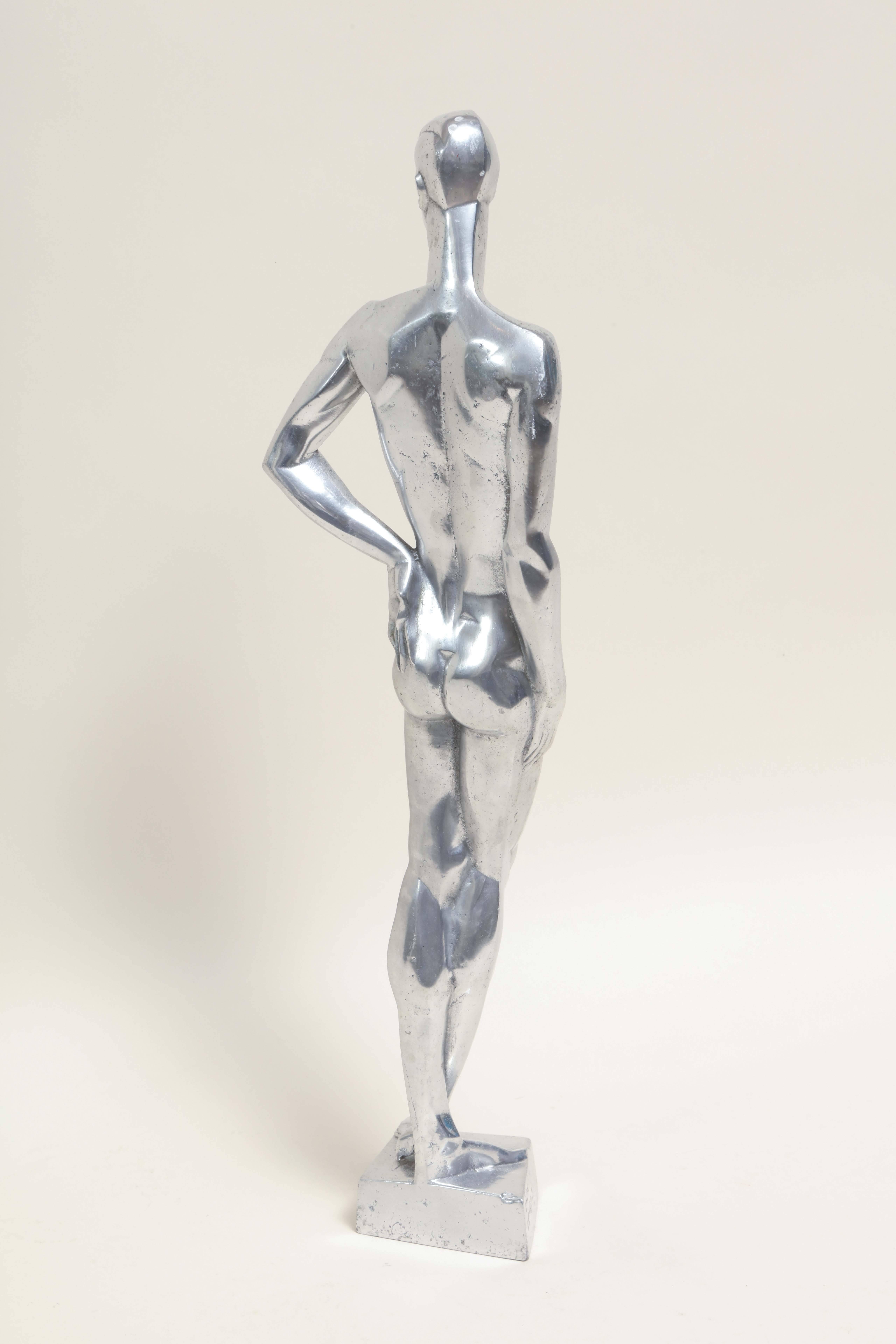 20th Century 'Homme nu avec un bras sur la hanche' Aluminum Sculpture by Leon Leyritz For Sale