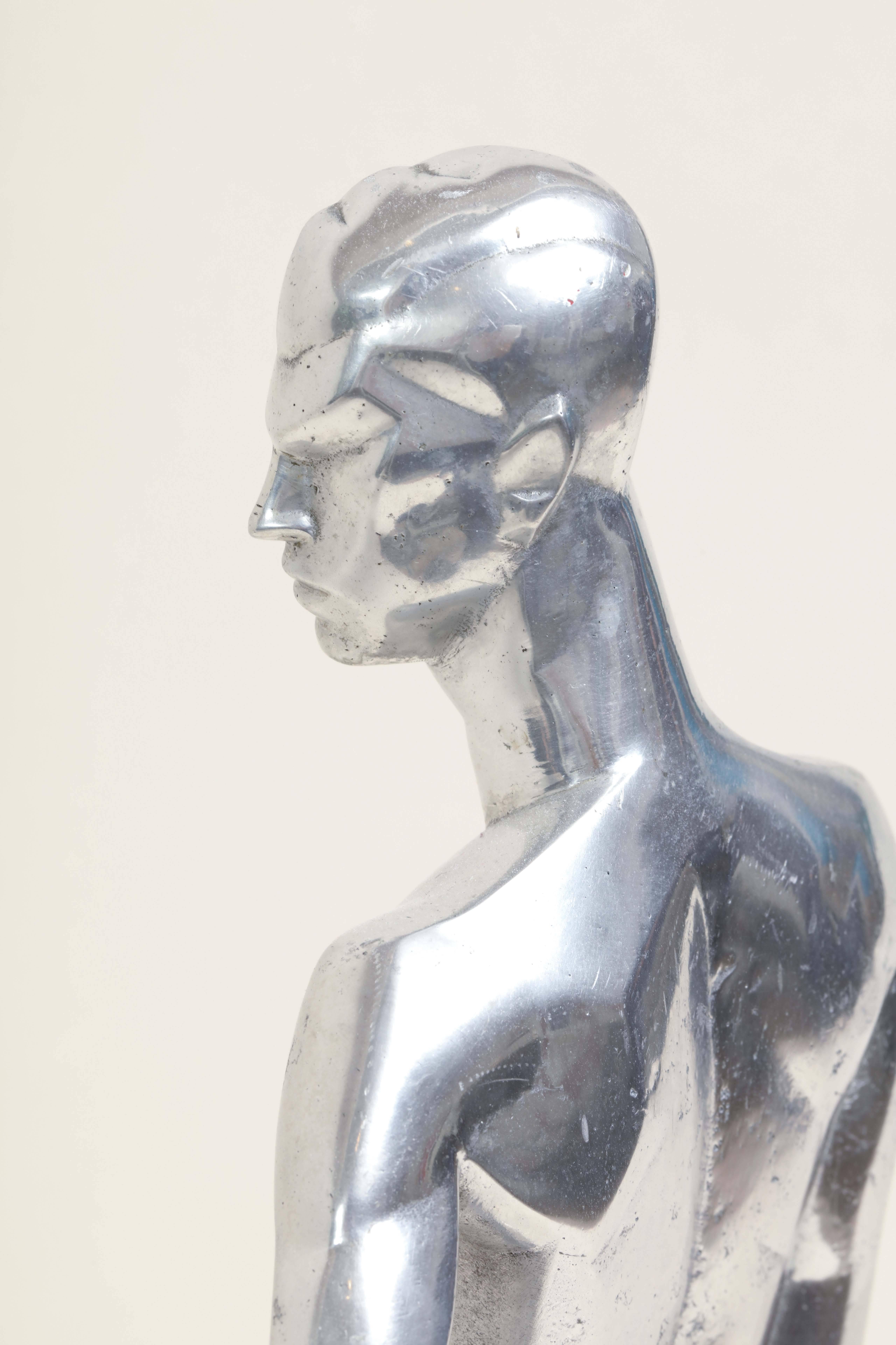 'Homme nu avec un bras sur la hanche' Aluminum Sculpture by Leon Leyritz For Sale 2