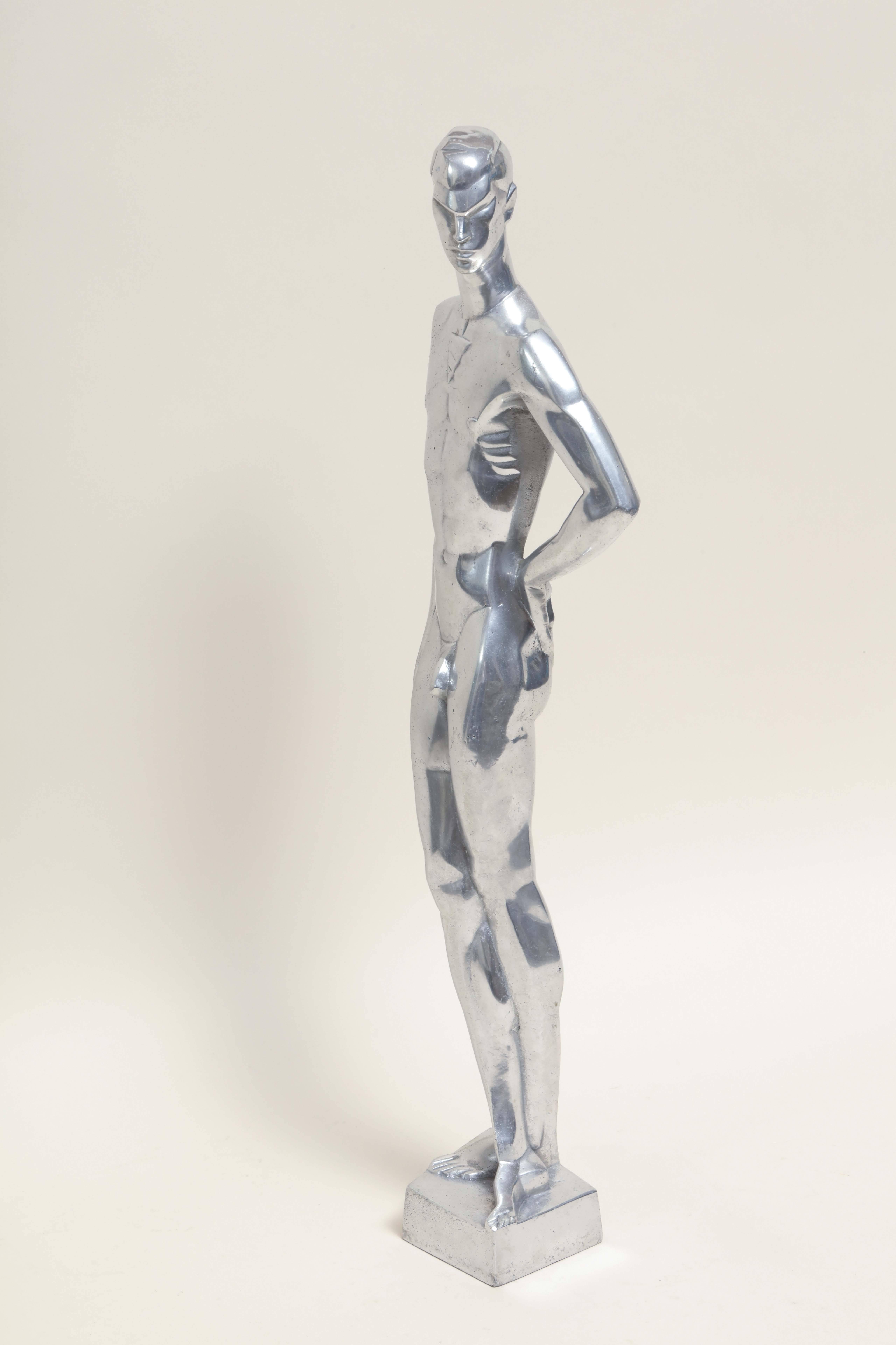 'Homme nu avec un bras sur la hanche' Aluminum Sculpture by Leon Leyritz For Sale 3