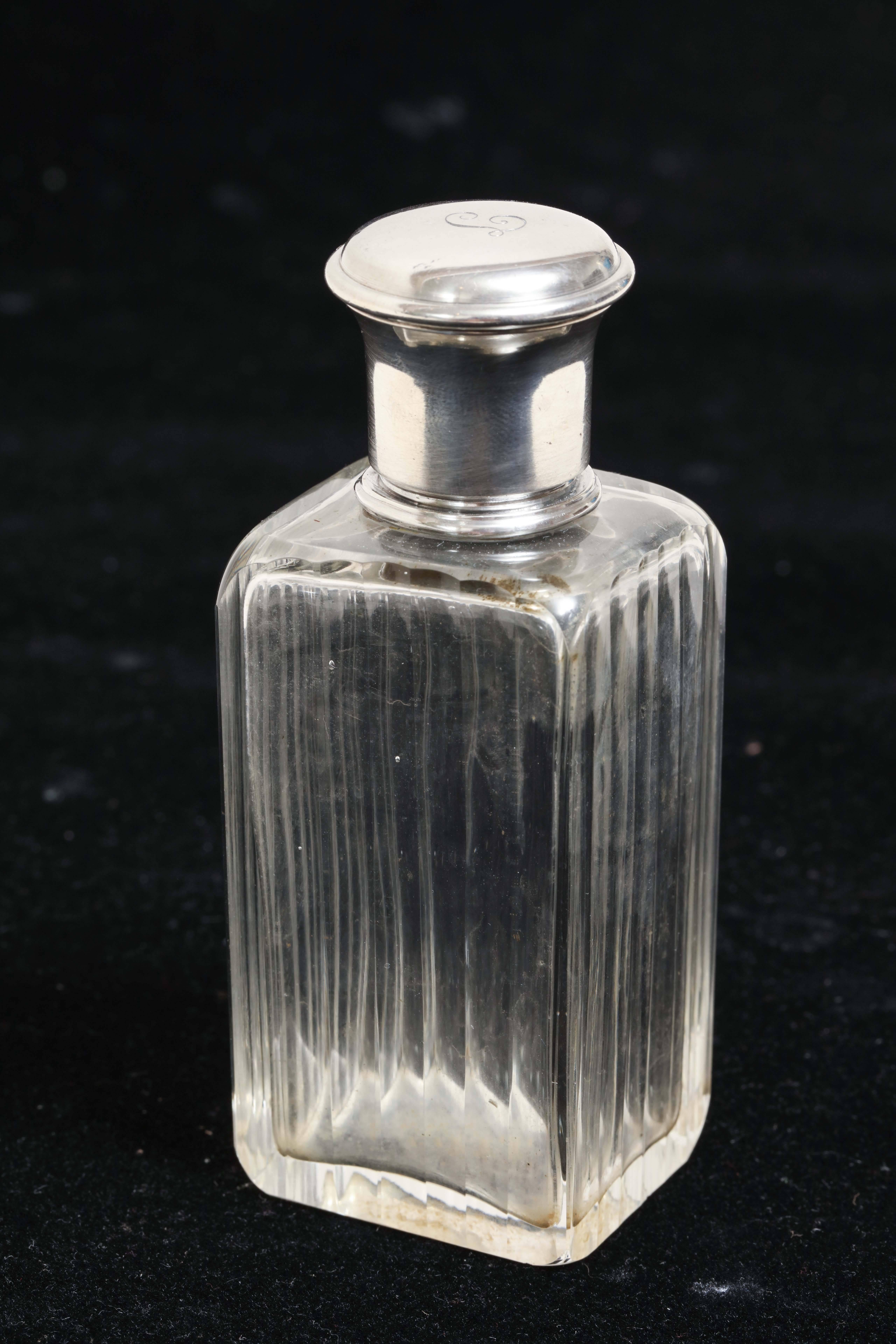 20th Century Gustave Keller Freres French Art Deco Sterling Silver & Crystal Scent Bottle