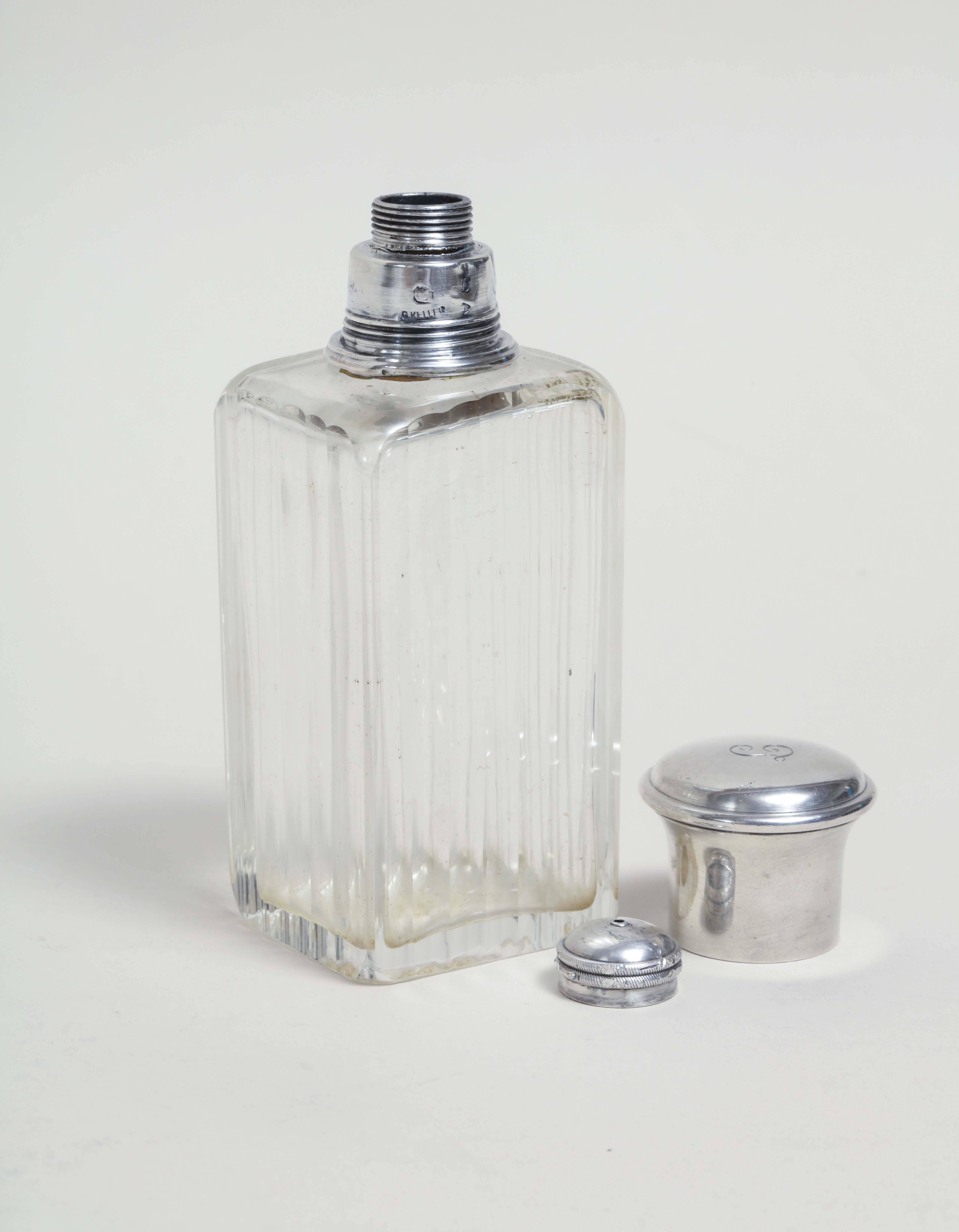Gustave Keller Freres French Art Deco Sterling Silver & Crystal Scent Bottle 1