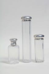 Henry Perkins English Art Deco 3-Piece Crystal & Sterling Silver Dressing Set