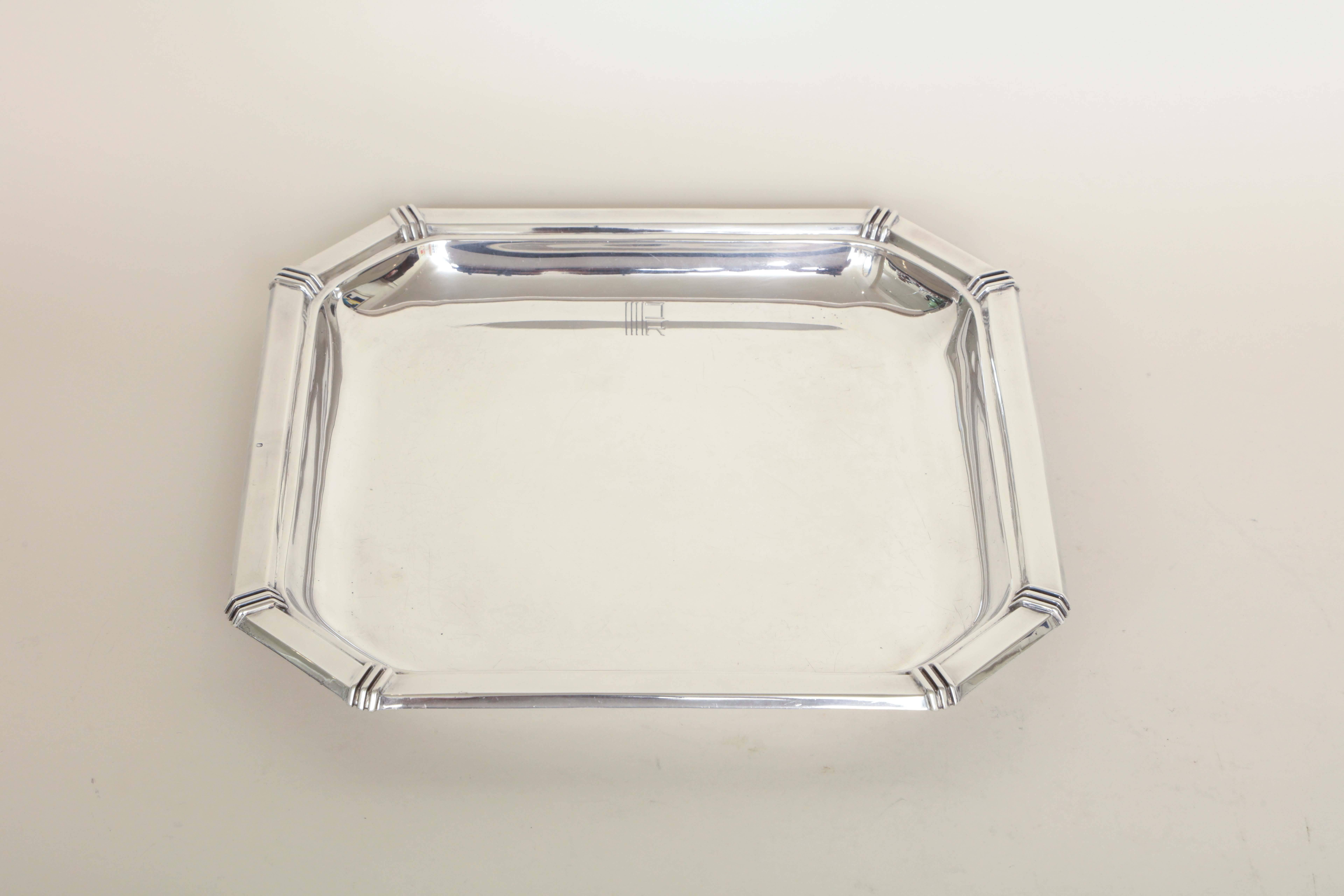 Jean E. Puiforcat French Art Deco Sterling Silver Tray in the Cannes Pattern 1