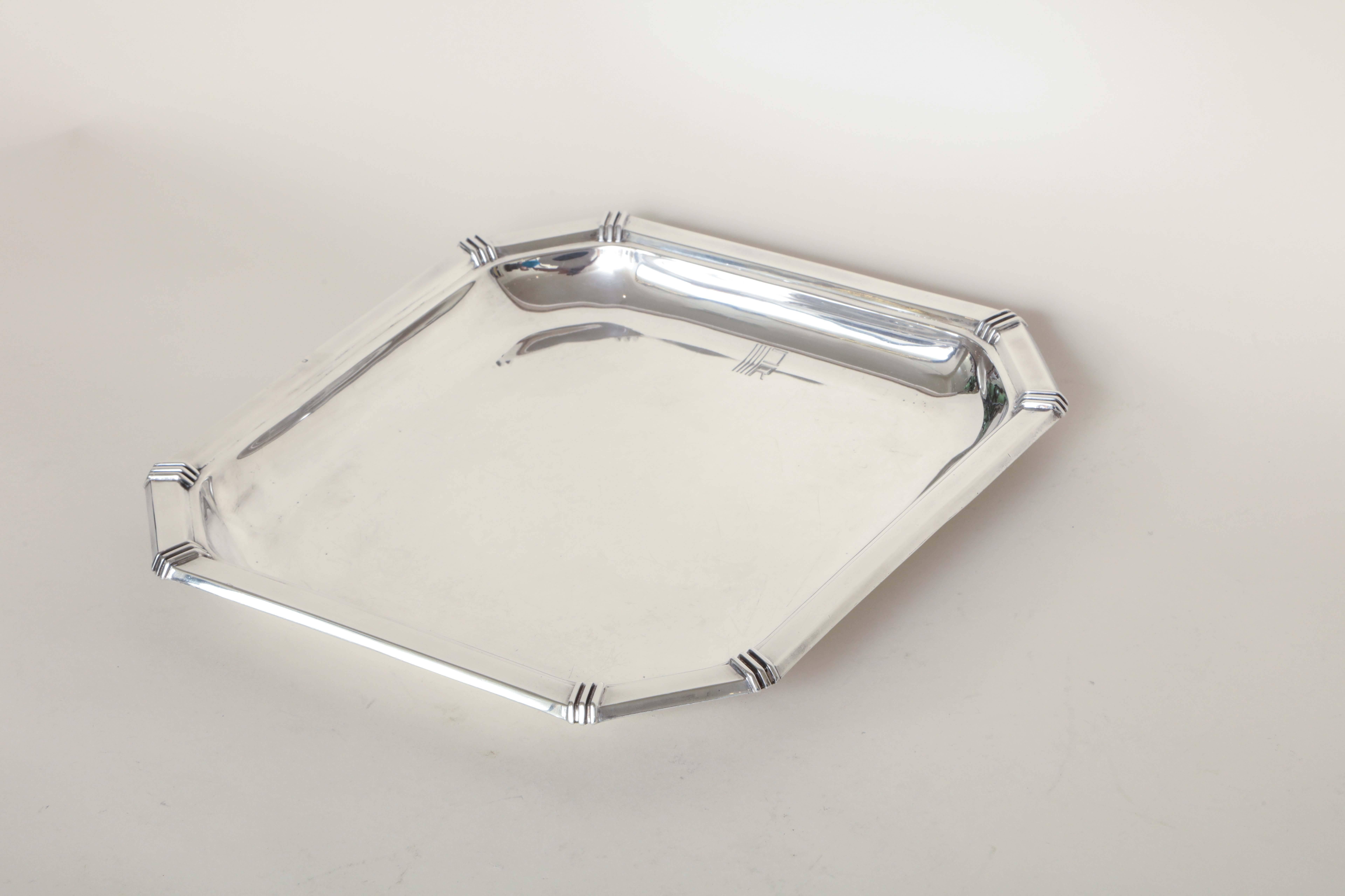 Jean E. Puiforcat French Art Deco Sterling Silver Tray in the Cannes Pattern 2