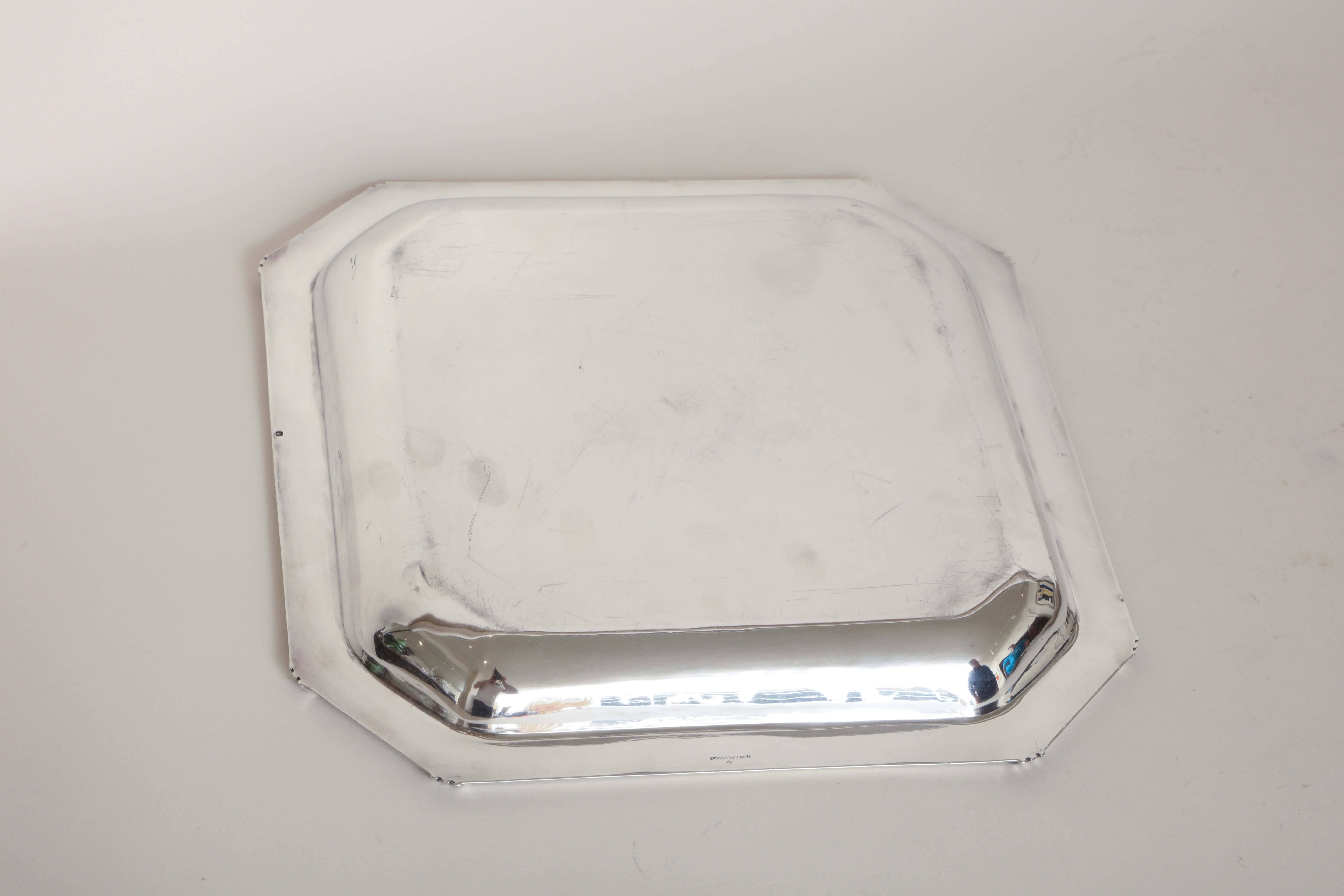 Jean E. Puiforcat French Art Deco Sterling Silver Tray in the Cannes Pattern 6