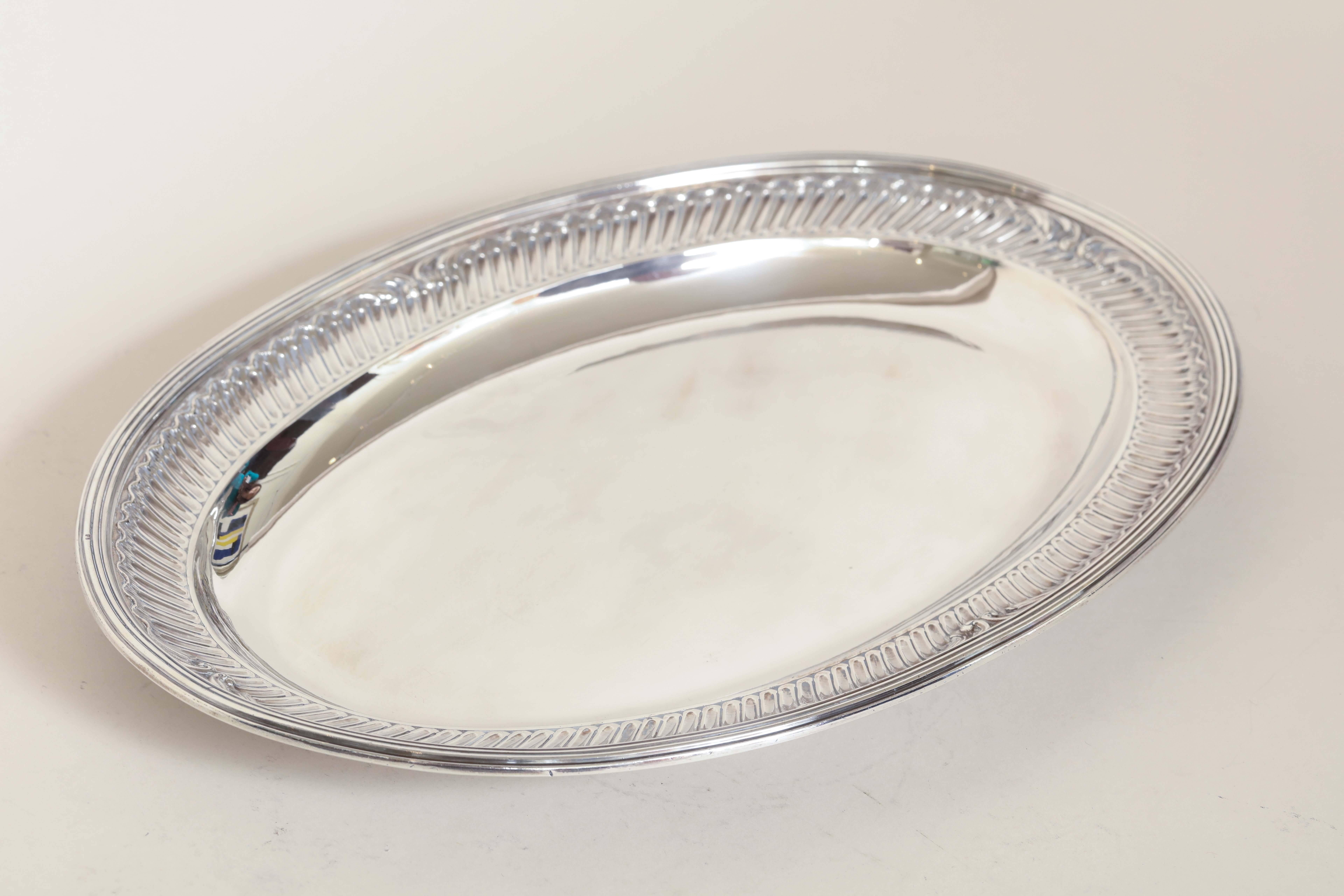 20th Century French Art Deco Large Oval Sterling Silver Tray For Sale