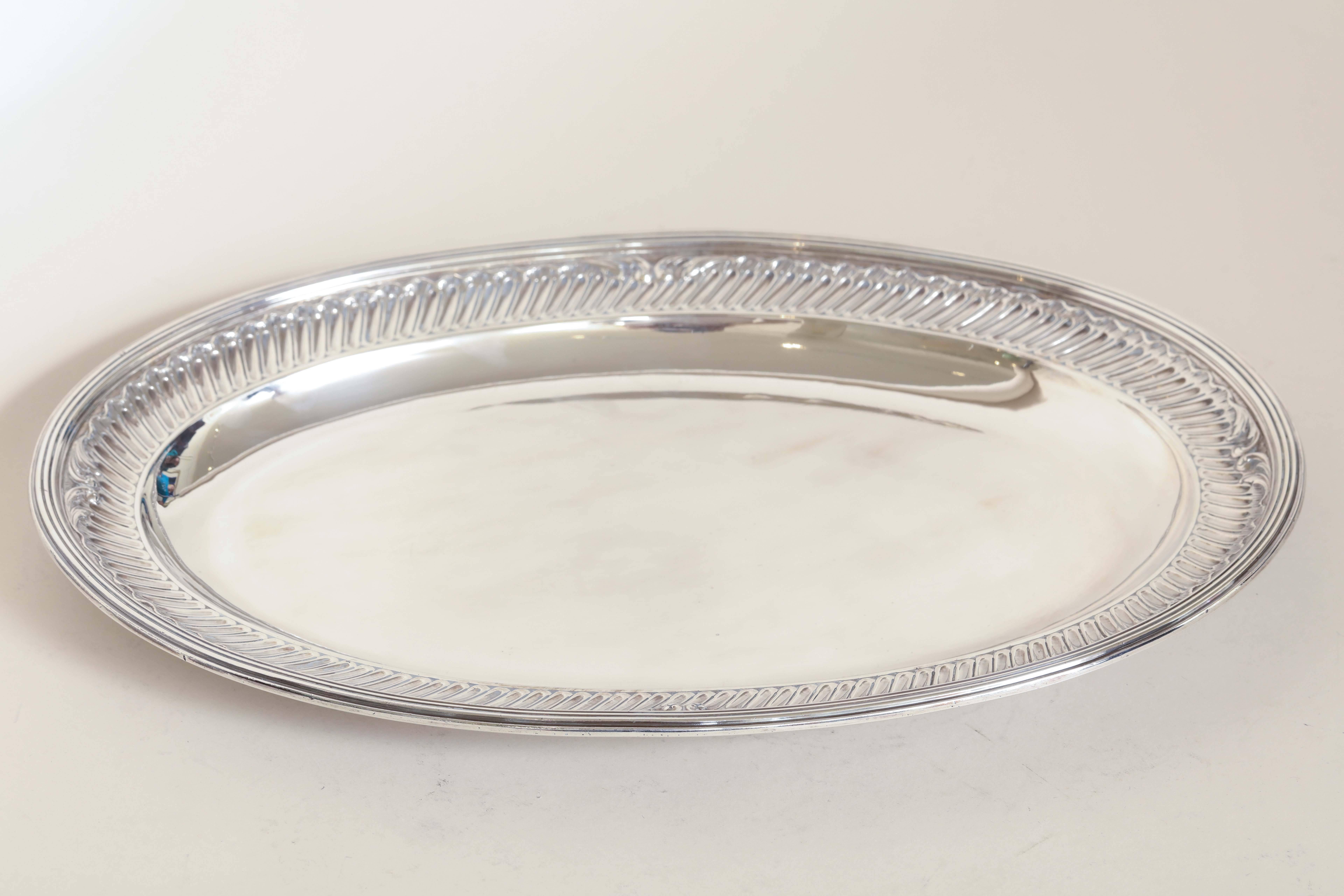 French Art Deco Large Oval Sterling Silver Tray For Sale 1