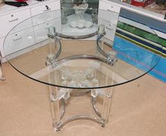 Mid-Century Round Lucite Dining Table with Four Lucite Armchairs