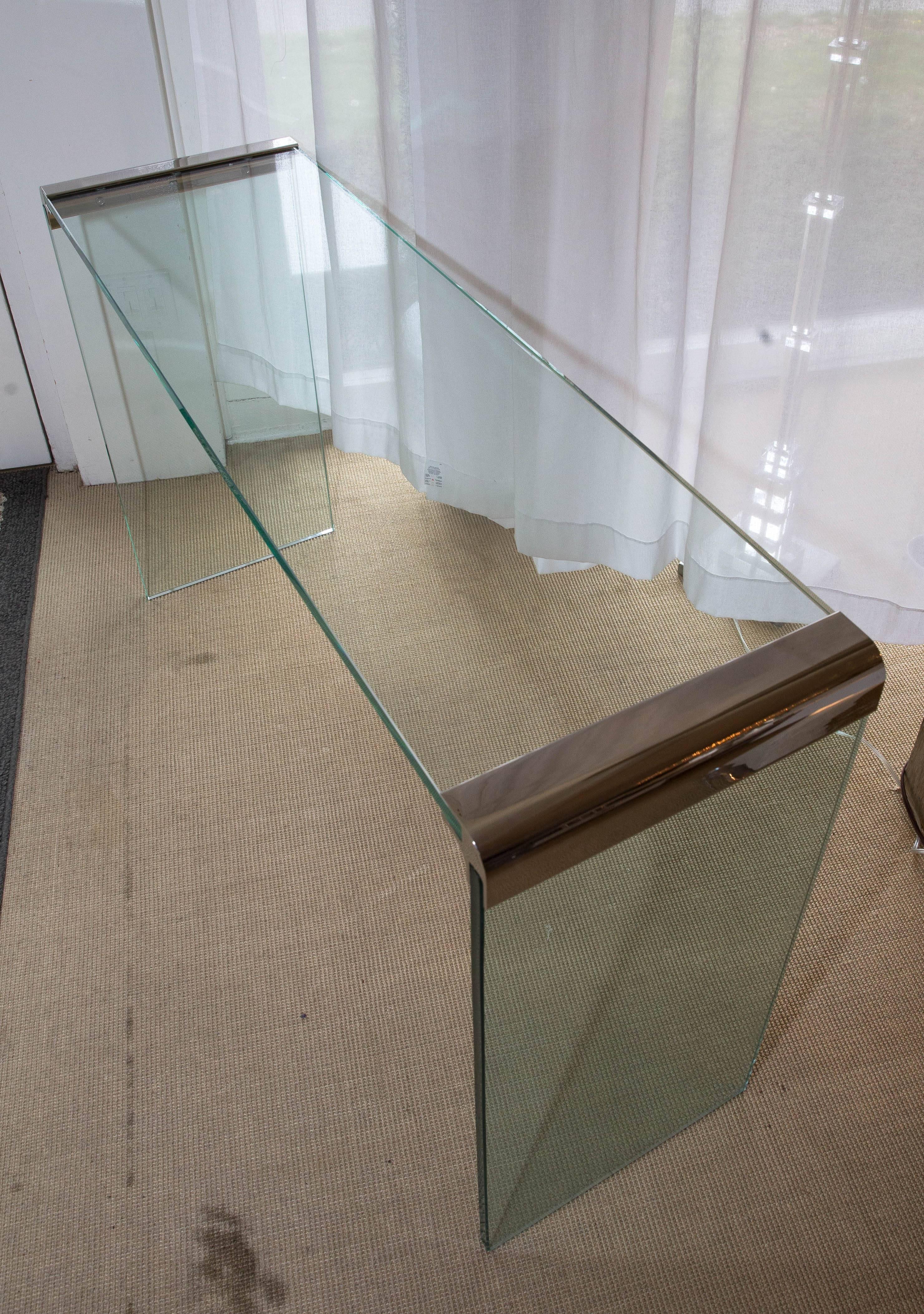 Late 20th Century Pace Chrome and Glass Waterfall Console