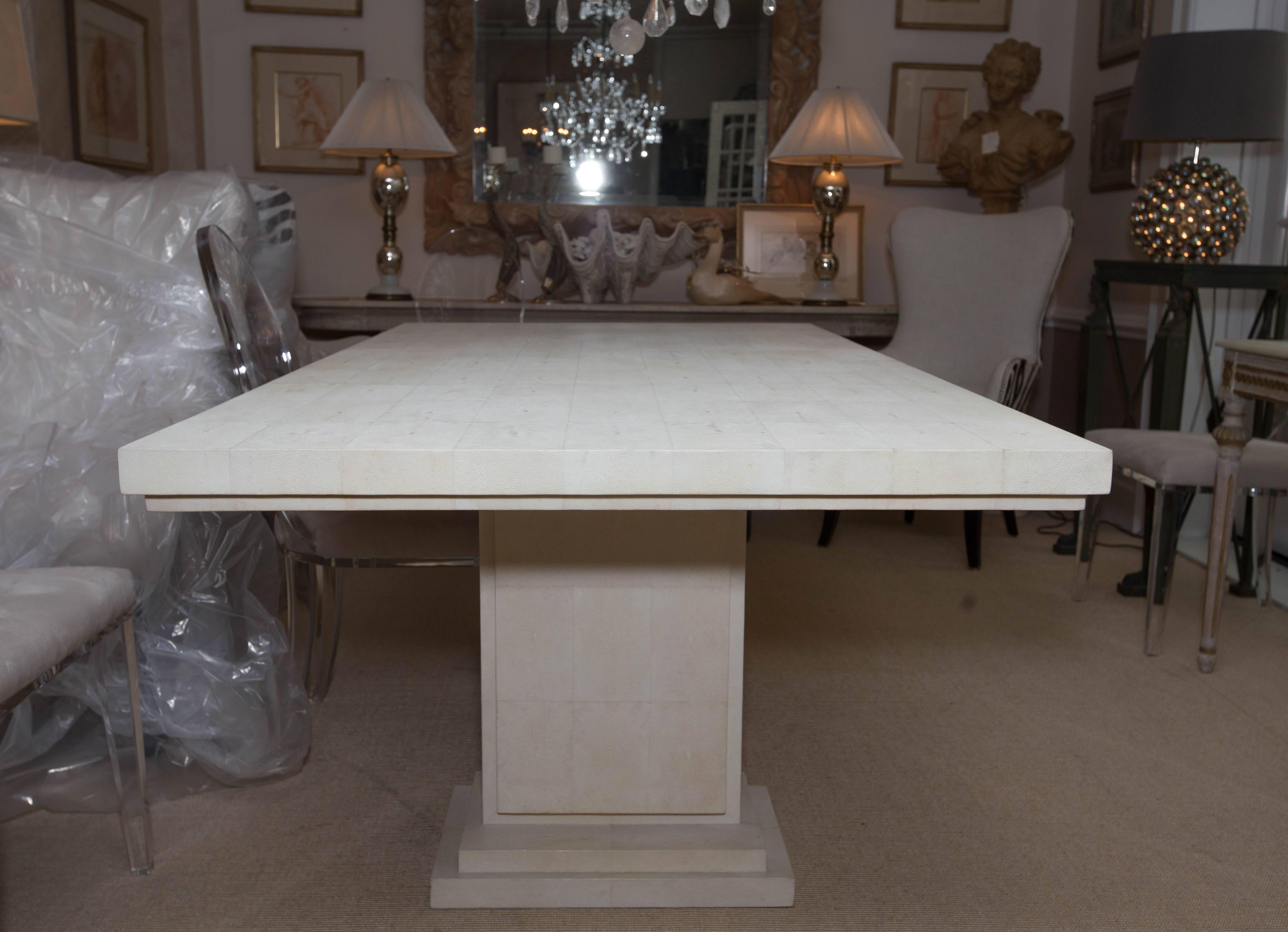 Magnificent White Shagreen Double Pedestal Dining Table In Excellent Condition In Water Mill, NY