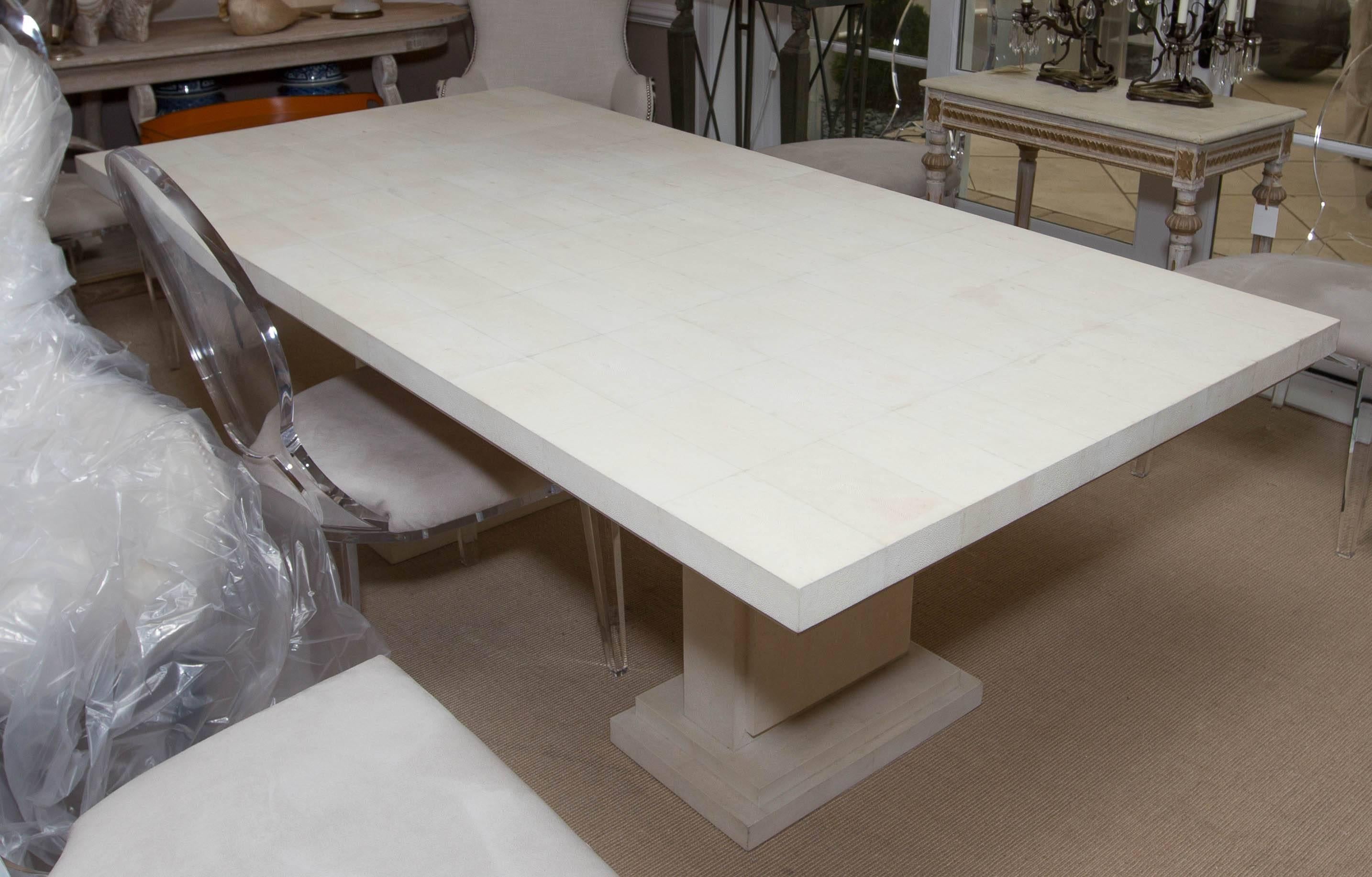 Late 20th Century Magnificent White Shagreen Double Pedestal Dining Table