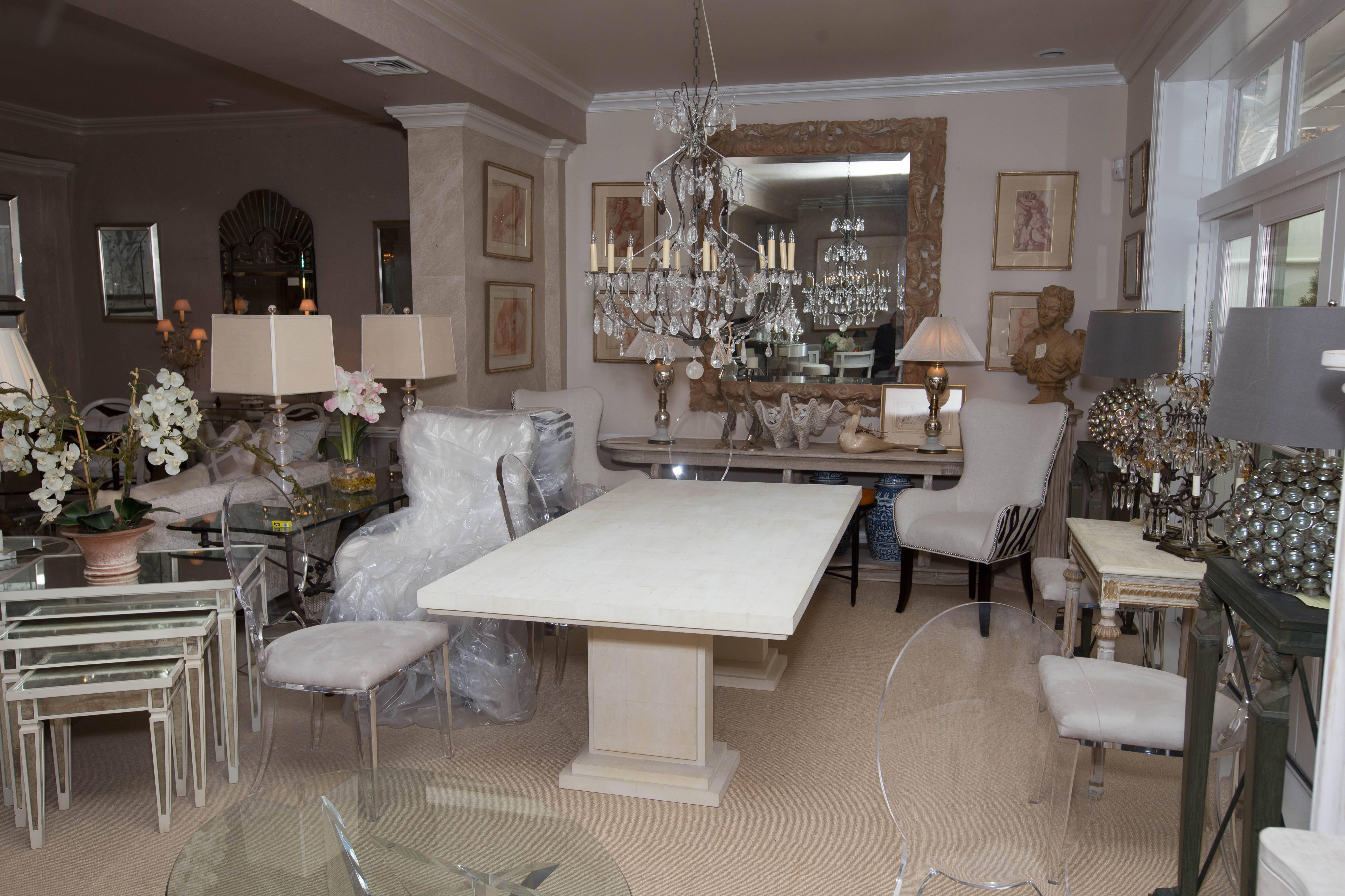 Magnificent White Shagreen Double Pedestal Dining Table 4