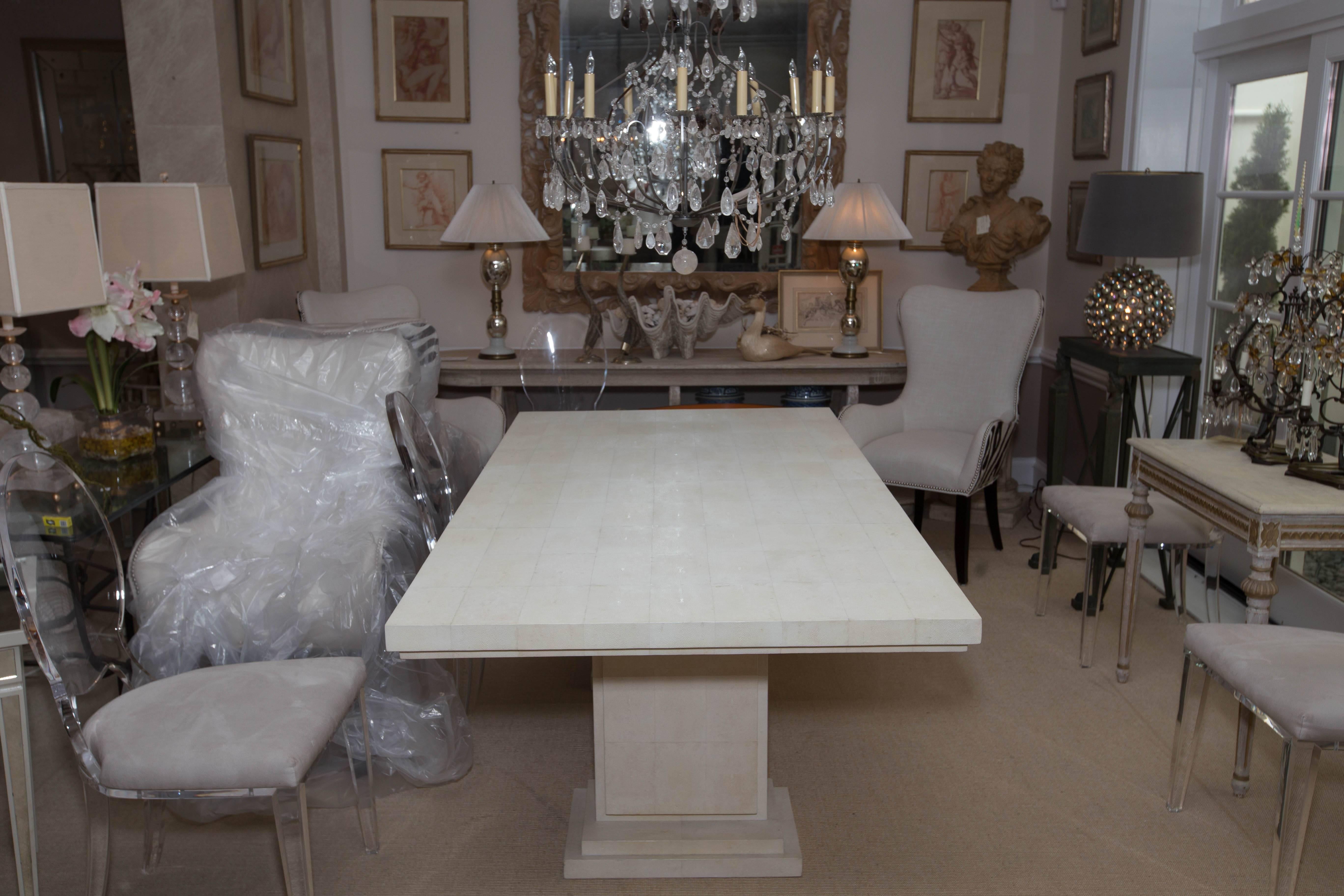 Magnificent White Shagreen Double Pedestal Dining Table 5