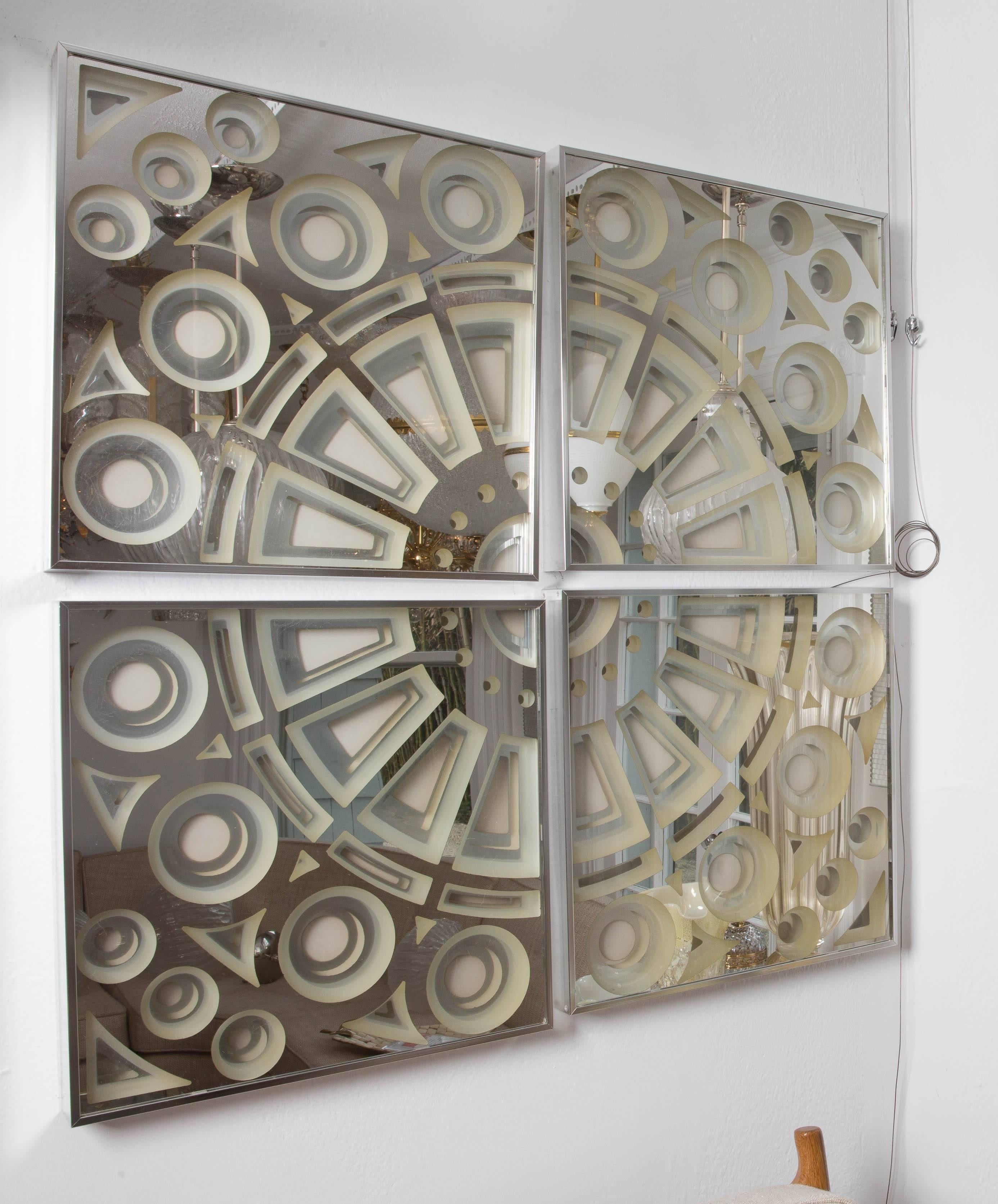Four-Piece Framed Mirrored Wall Sculpture by Greg Copeland In Excellent Condition In Bridgehampton, NY