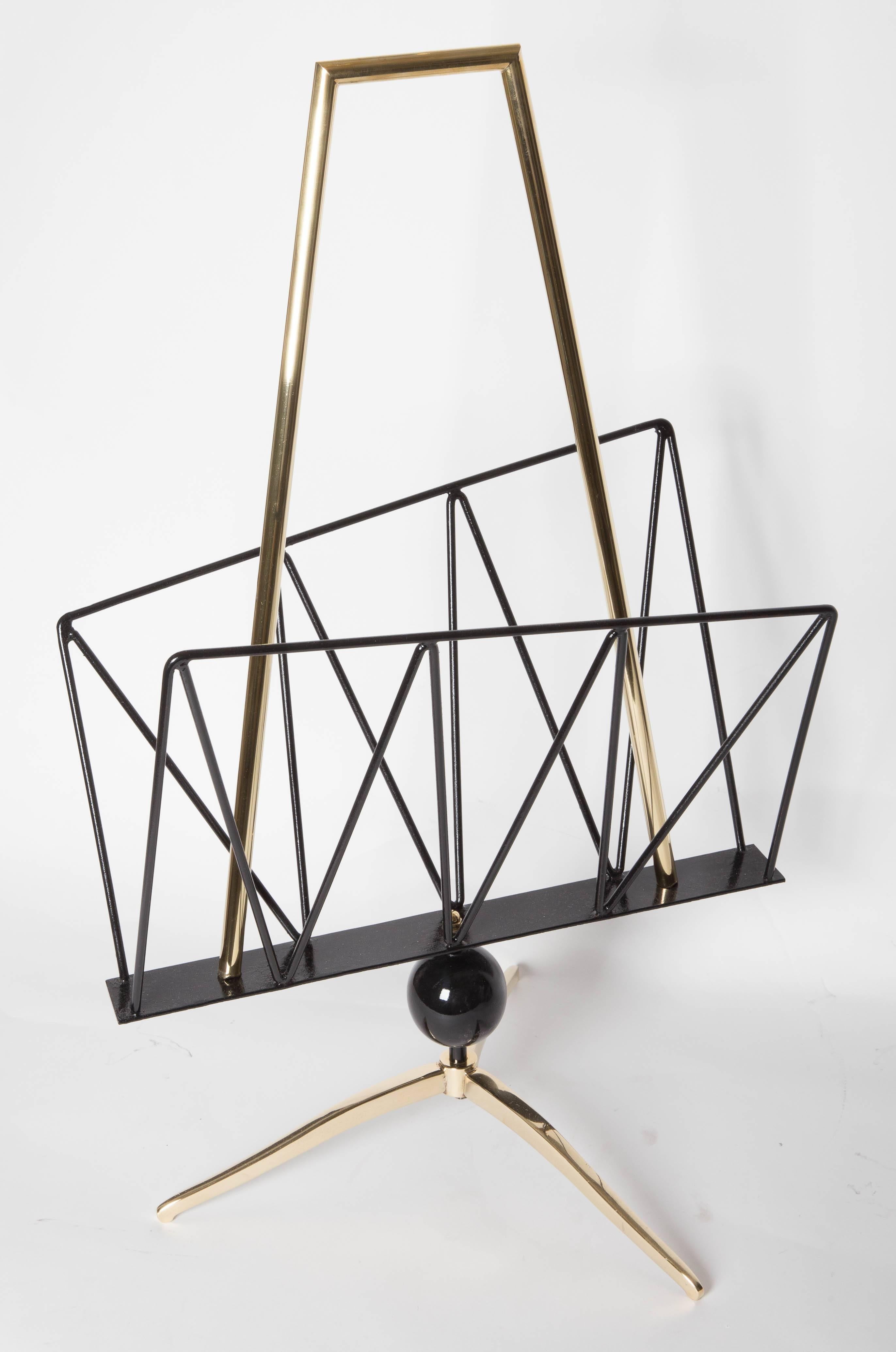 Italian Stylized Brass and Iron Magazine Rack For Sale